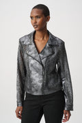 Joseph Ribkoff Foiled Faux Suede Moto Jacket 262902W26