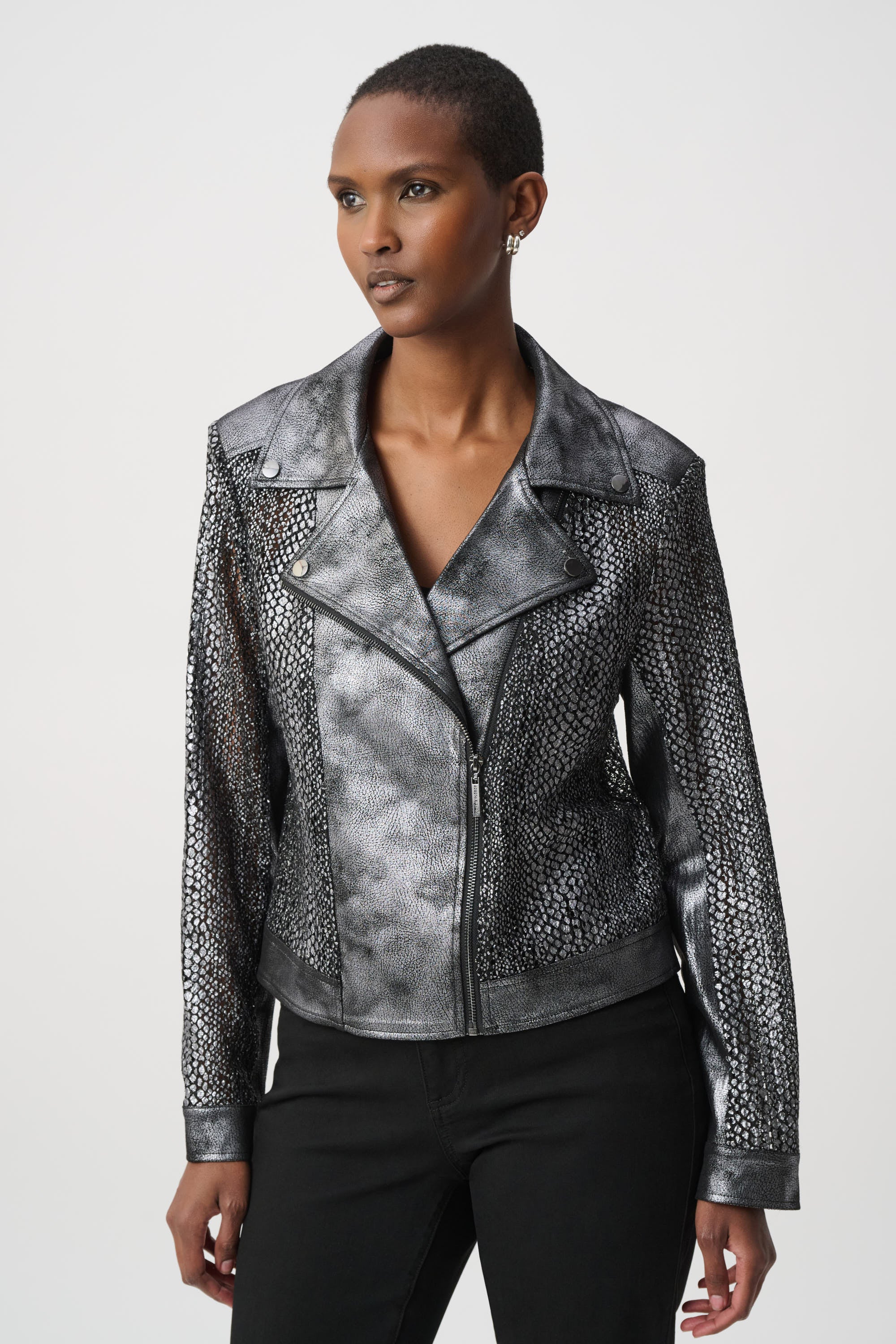 Joseph Ribkoff Foiled Faux Suede Moto Jacket 262902W26