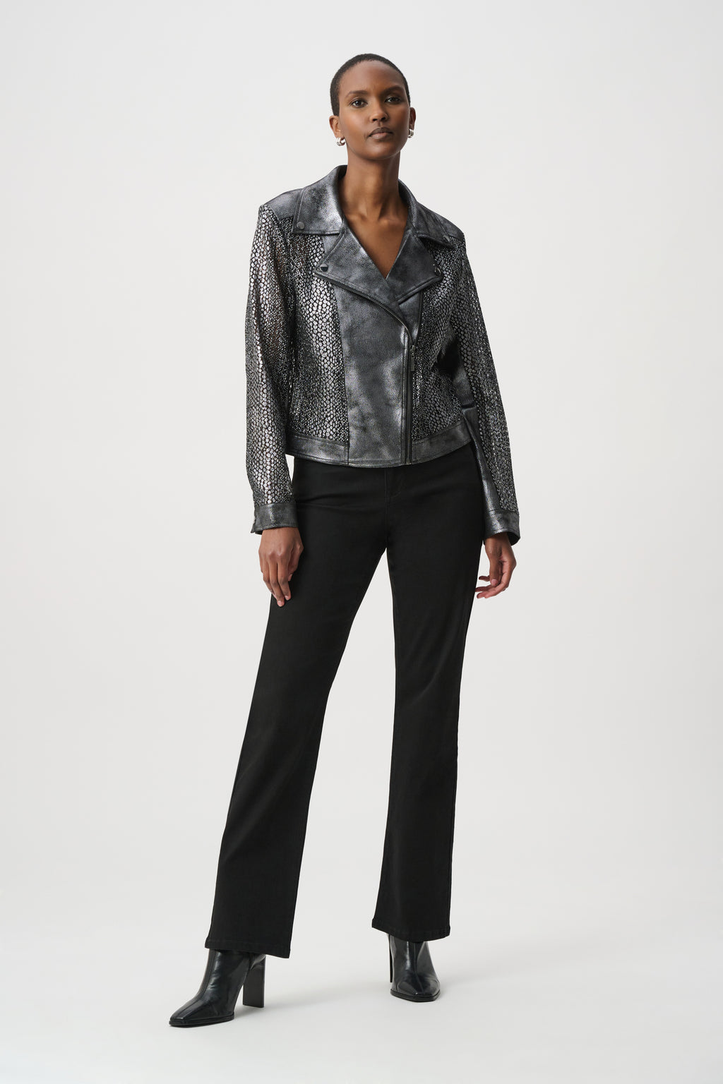 Joseph Ribkoff Foiled Faux Suede Moto Jacket 262902W26