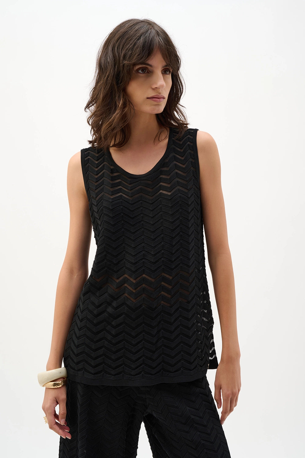 Joseph Ribkoff Viscose Jacquard Knit Chevron Stitch Relaxed Tunic Top 262932