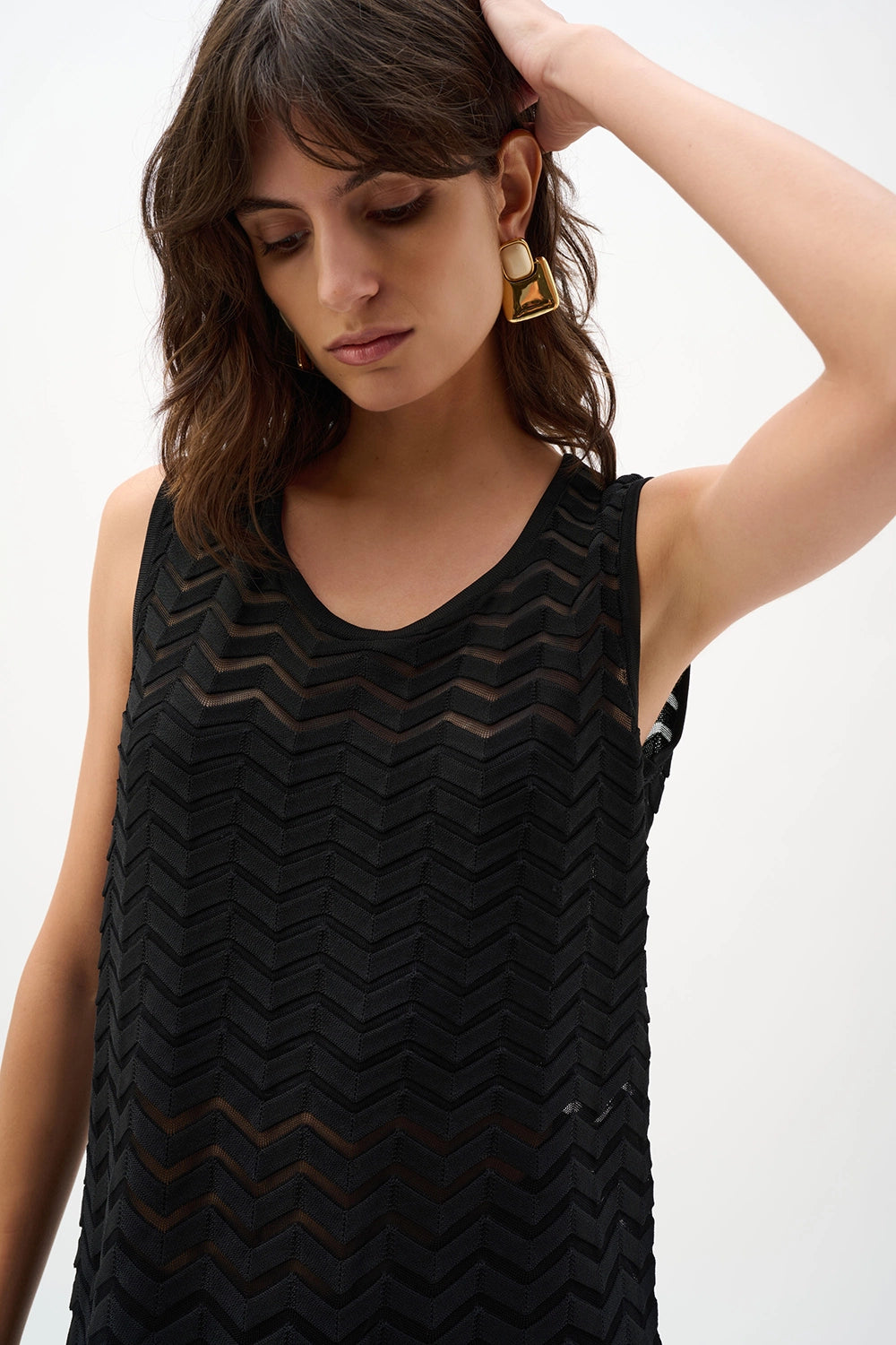 Joseph Ribkoff Viscose Jacquard Knit Chevron Stitch Relaxed Tunic Top 262932