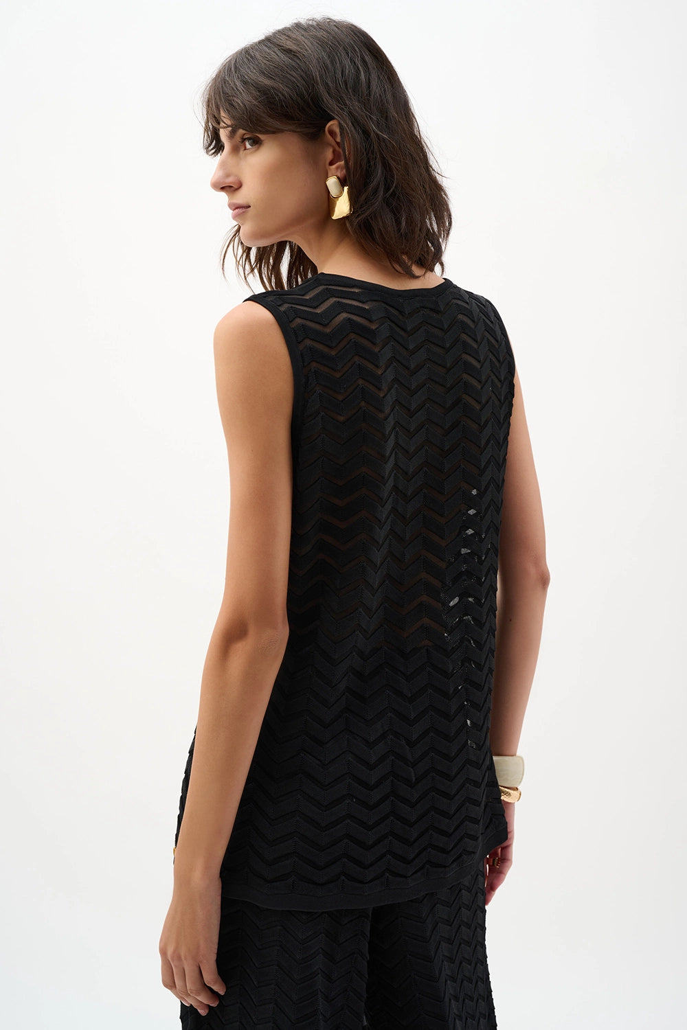 Joseph Ribkoff Viscose Jacquard Knit Chevron Stitch Relaxed Tunic Top 262932