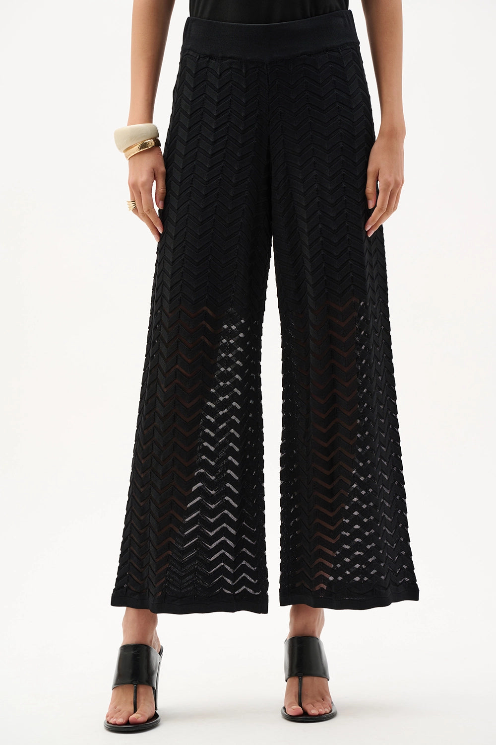 Joseph Ribkoff Viscose Jacquard Knit Chevron Stitch Culotte Pants 262933