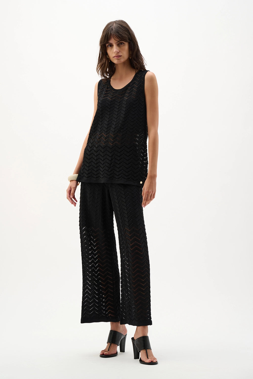 Joseph Ribkoff Viscose Jacquard Knit Chevron Stitch Culotte Pants 262933