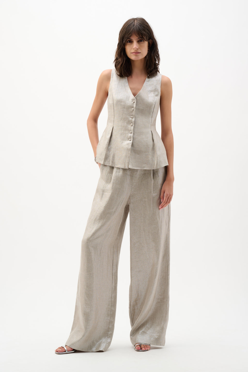 Joseph Ribkoff Foiled Linen Peplum Vest 262944