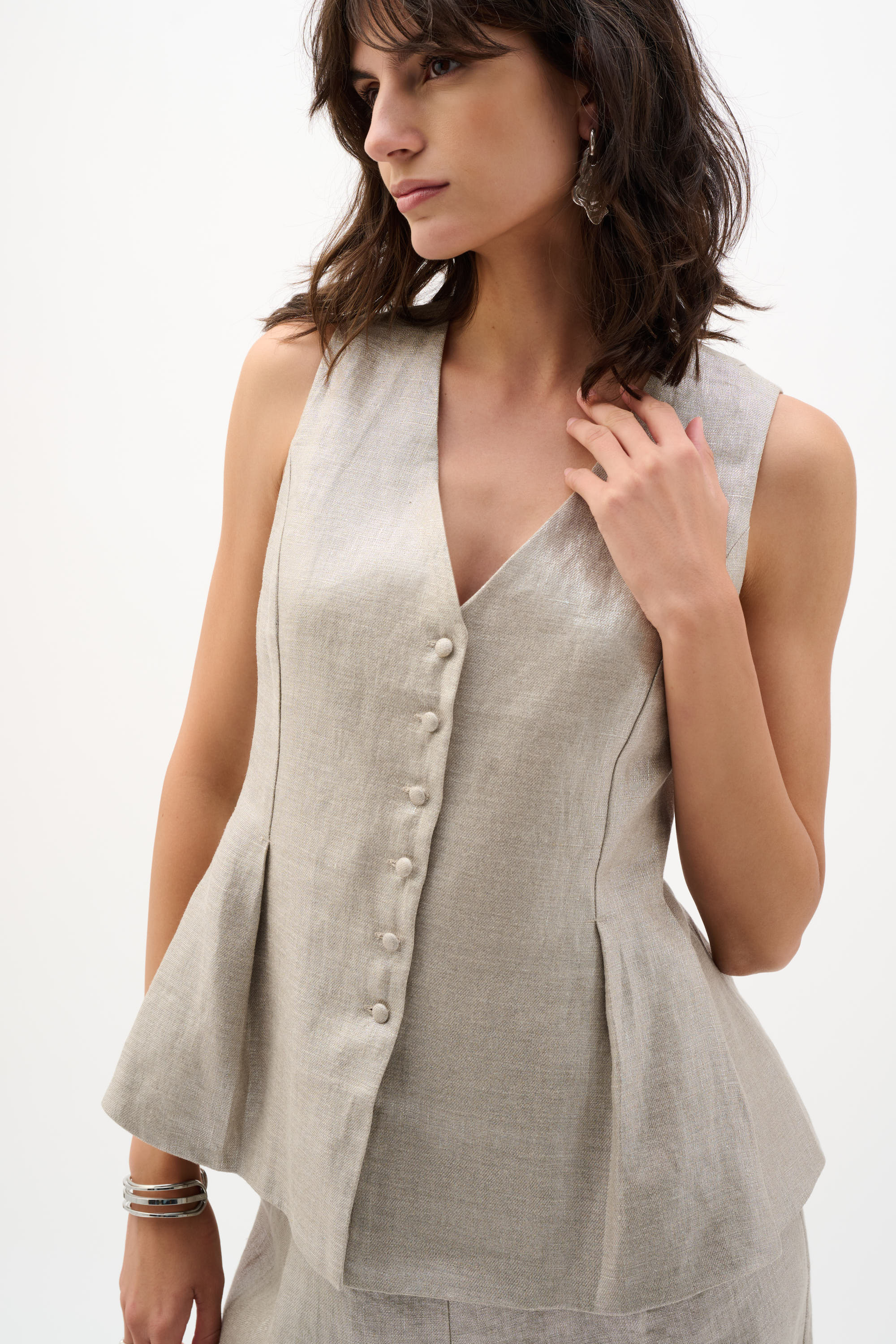 Joseph Ribkoff Foiled Linen Peplum Vest 262944