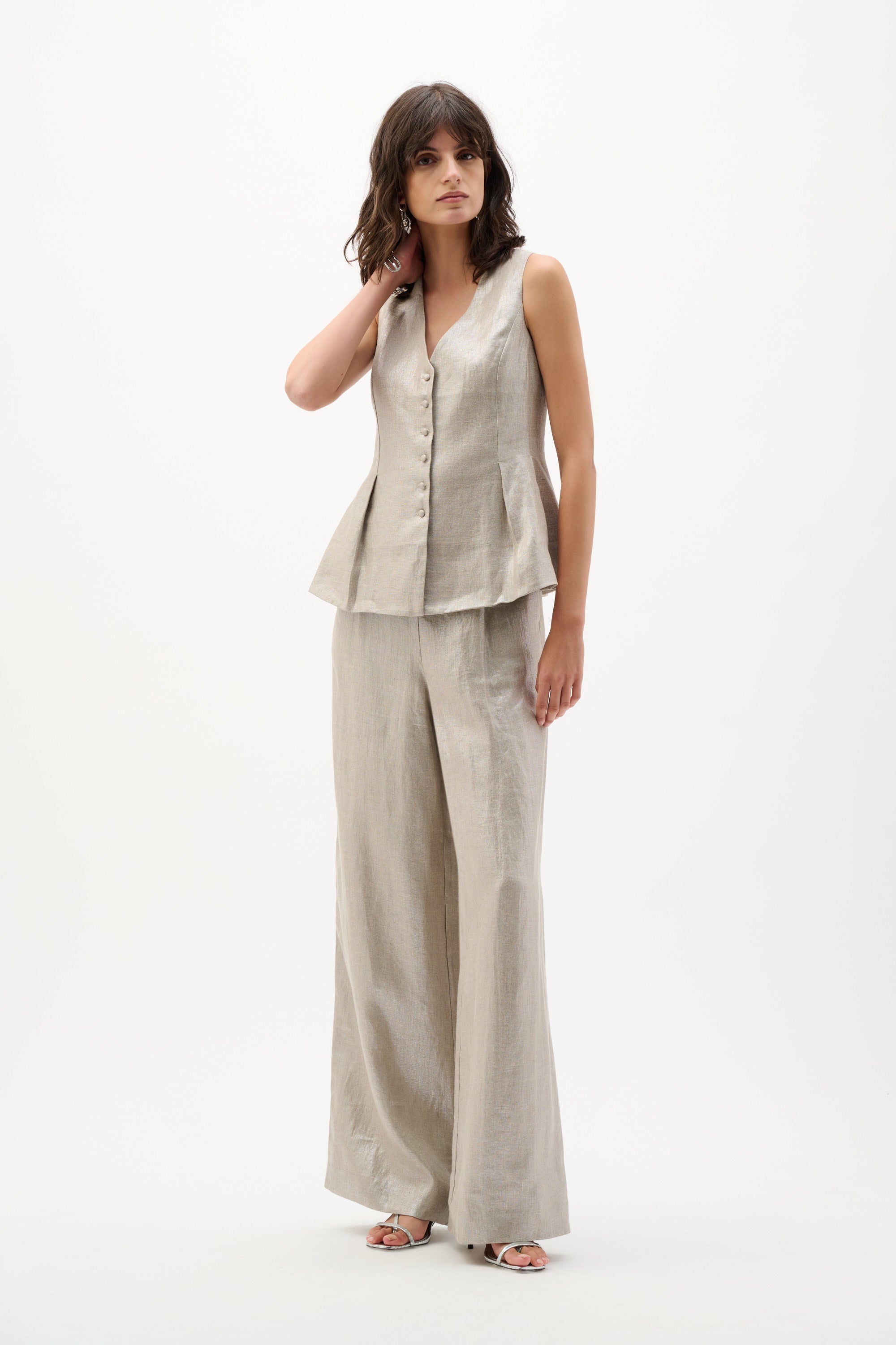 Joseph Ribkoff Foiled Linen Pull-On Wide Leg Pants 262947