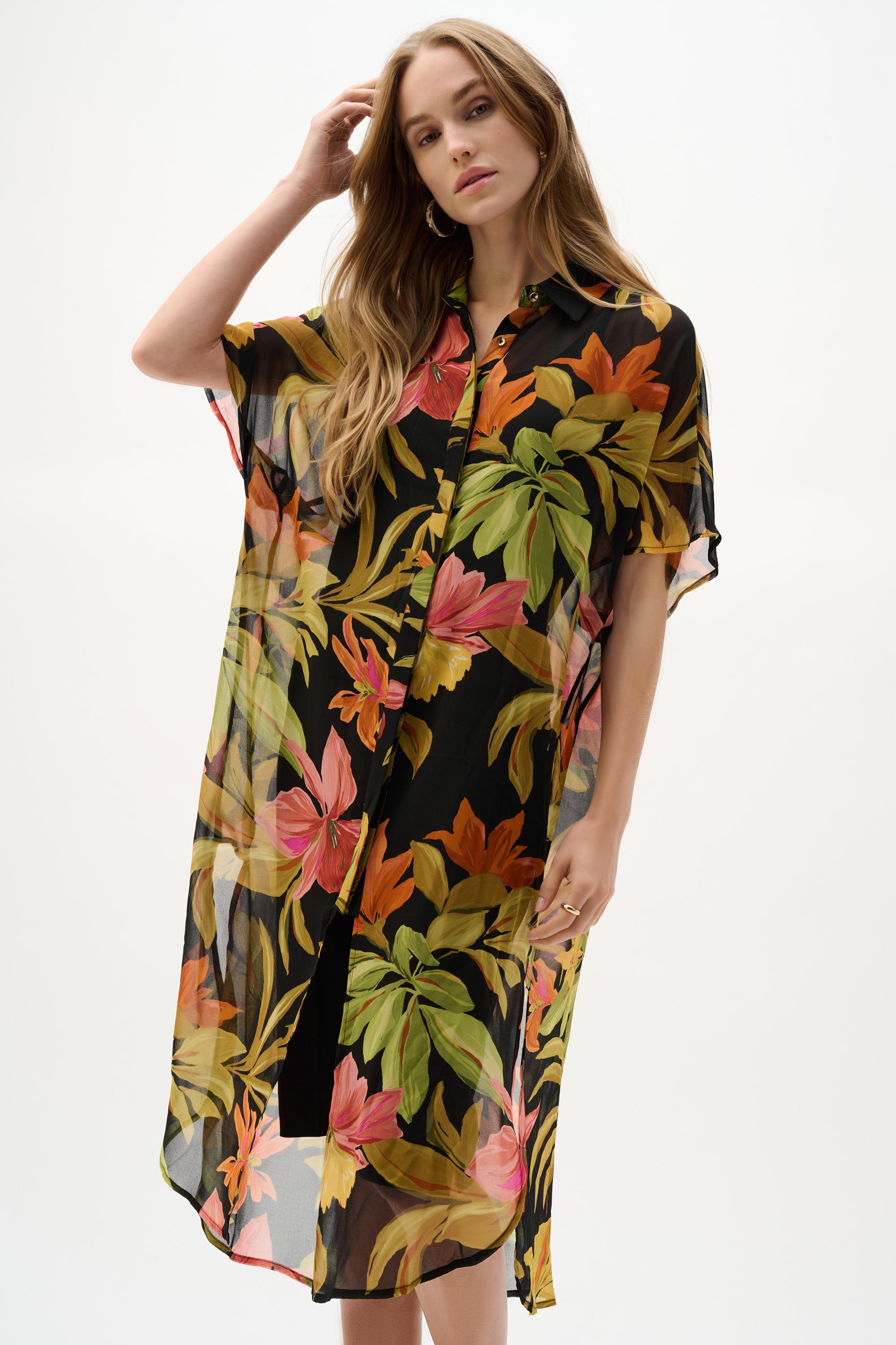 Joseph Ribkoff Chiffon Tropical Print Straight Blouse 262949