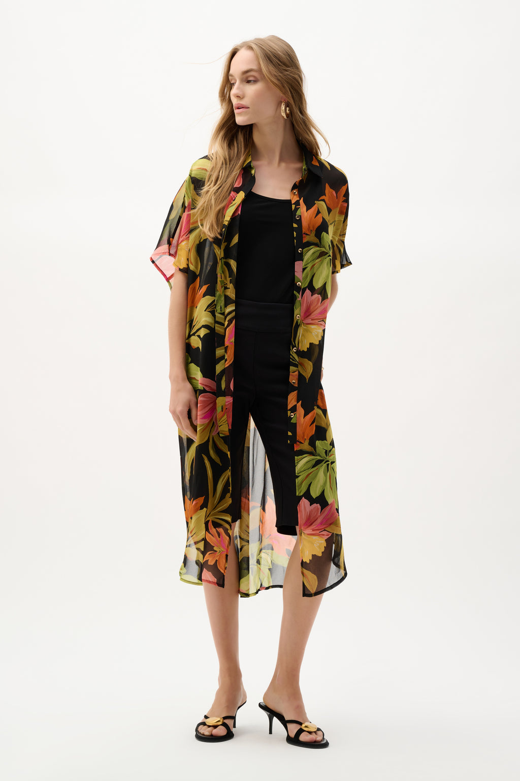 Joseph Ribkoff Chiffon Tropical Print Straight Blouse 262949
