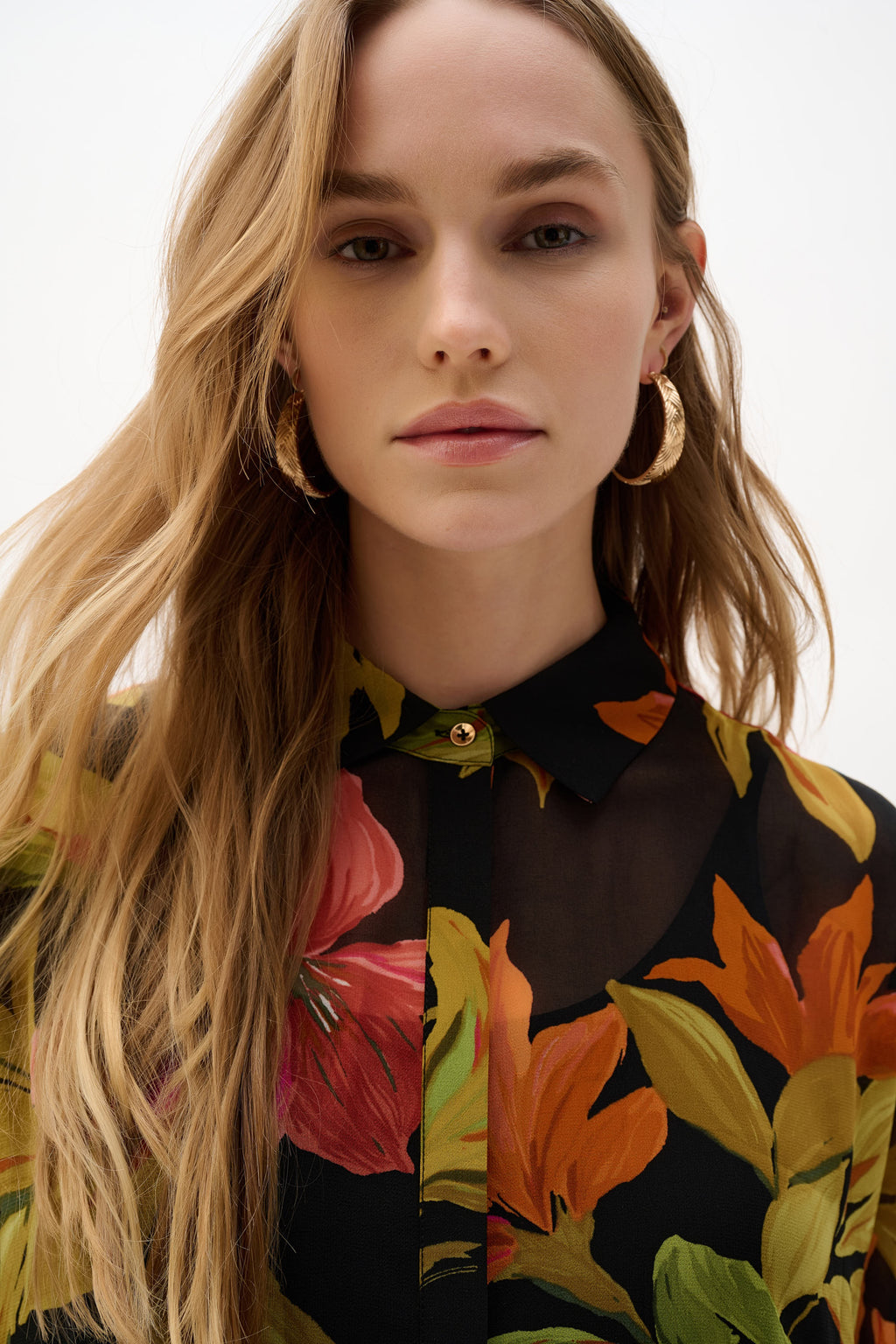 Joseph Ribkoff Chiffon Tropical Print Straight Blouse 262949