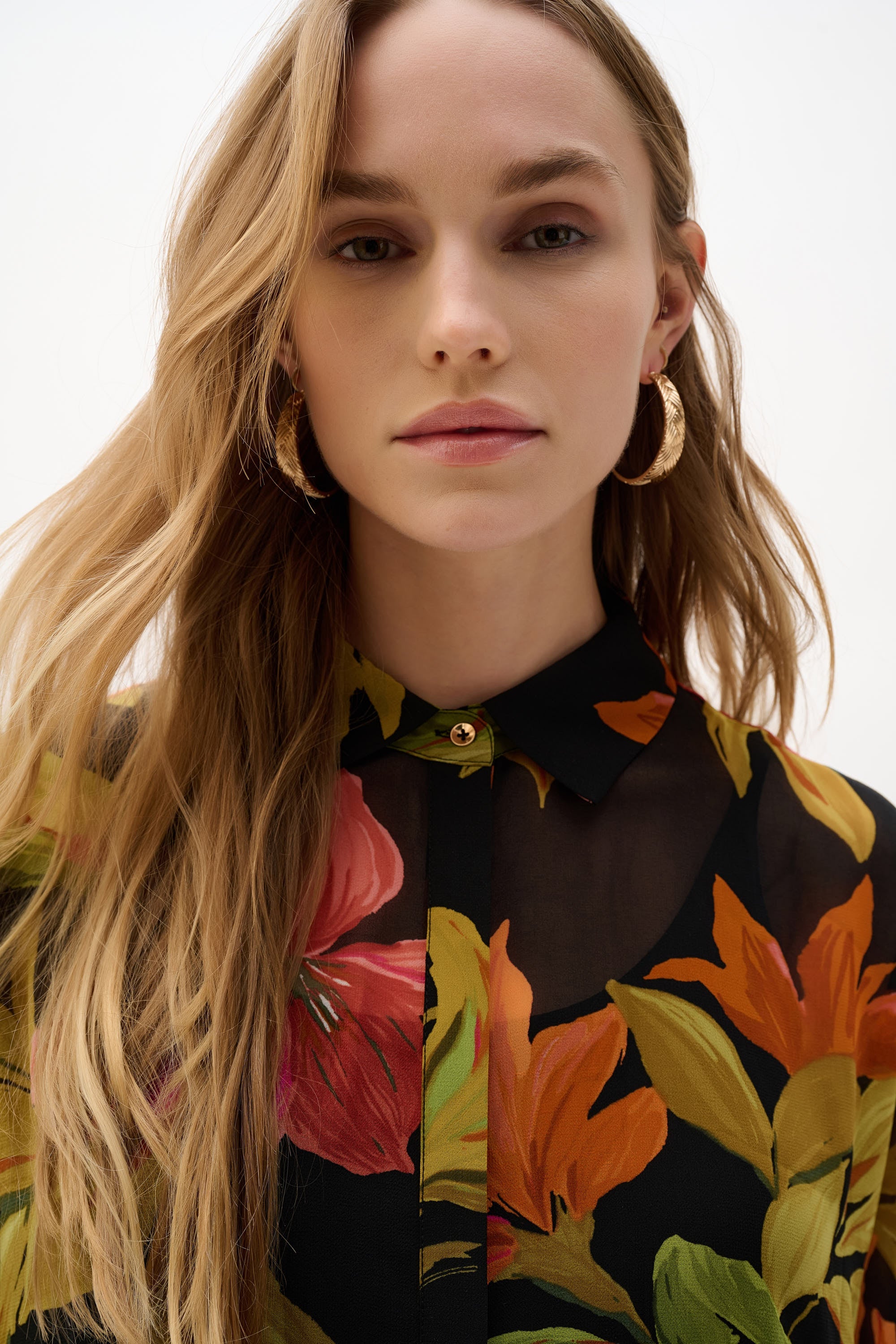 Joseph Ribkoff Chiffon Tropical Print Straight Blouse 262949