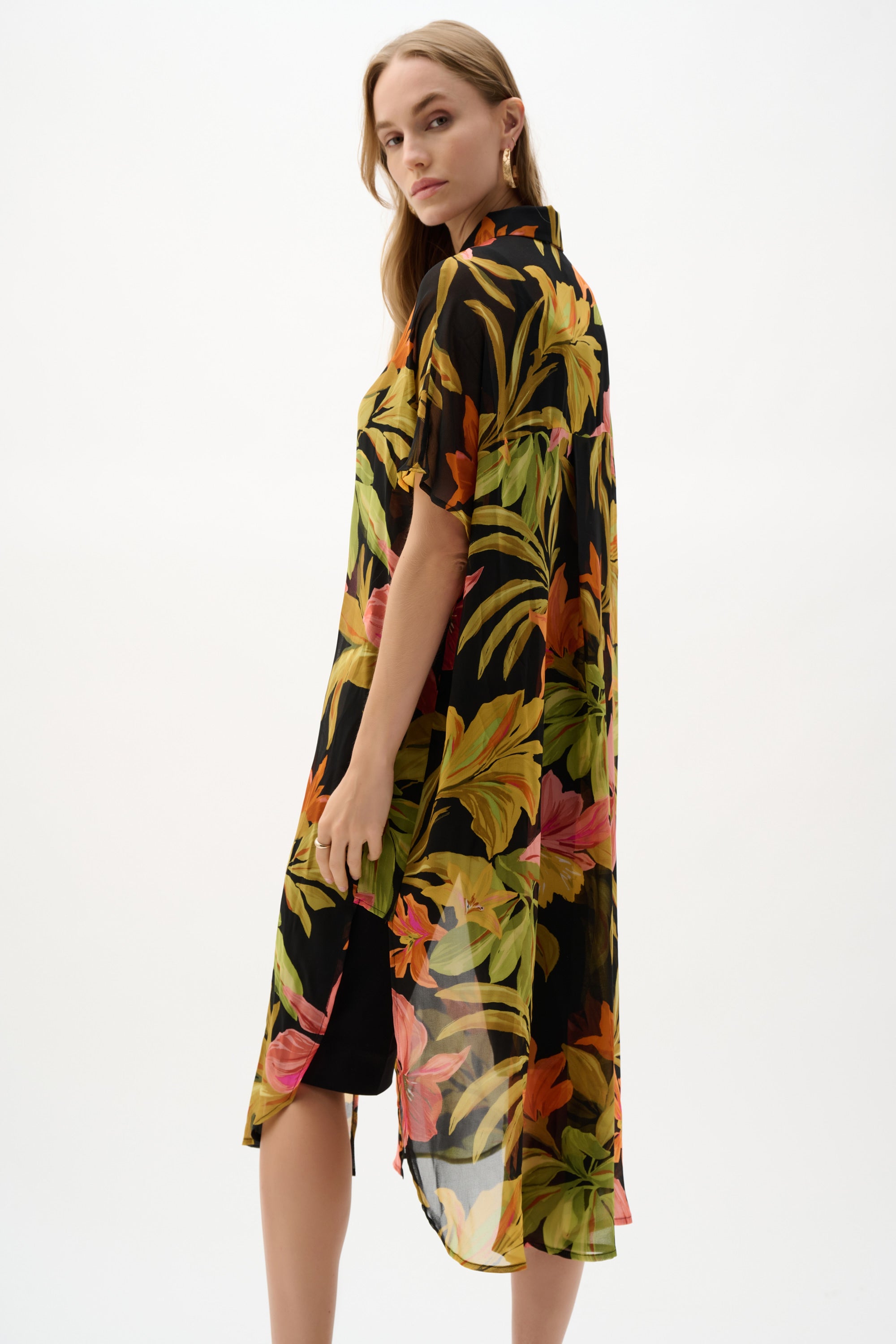 Joseph Ribkoff Chiffon Tropical Print Straight Blouse 262949