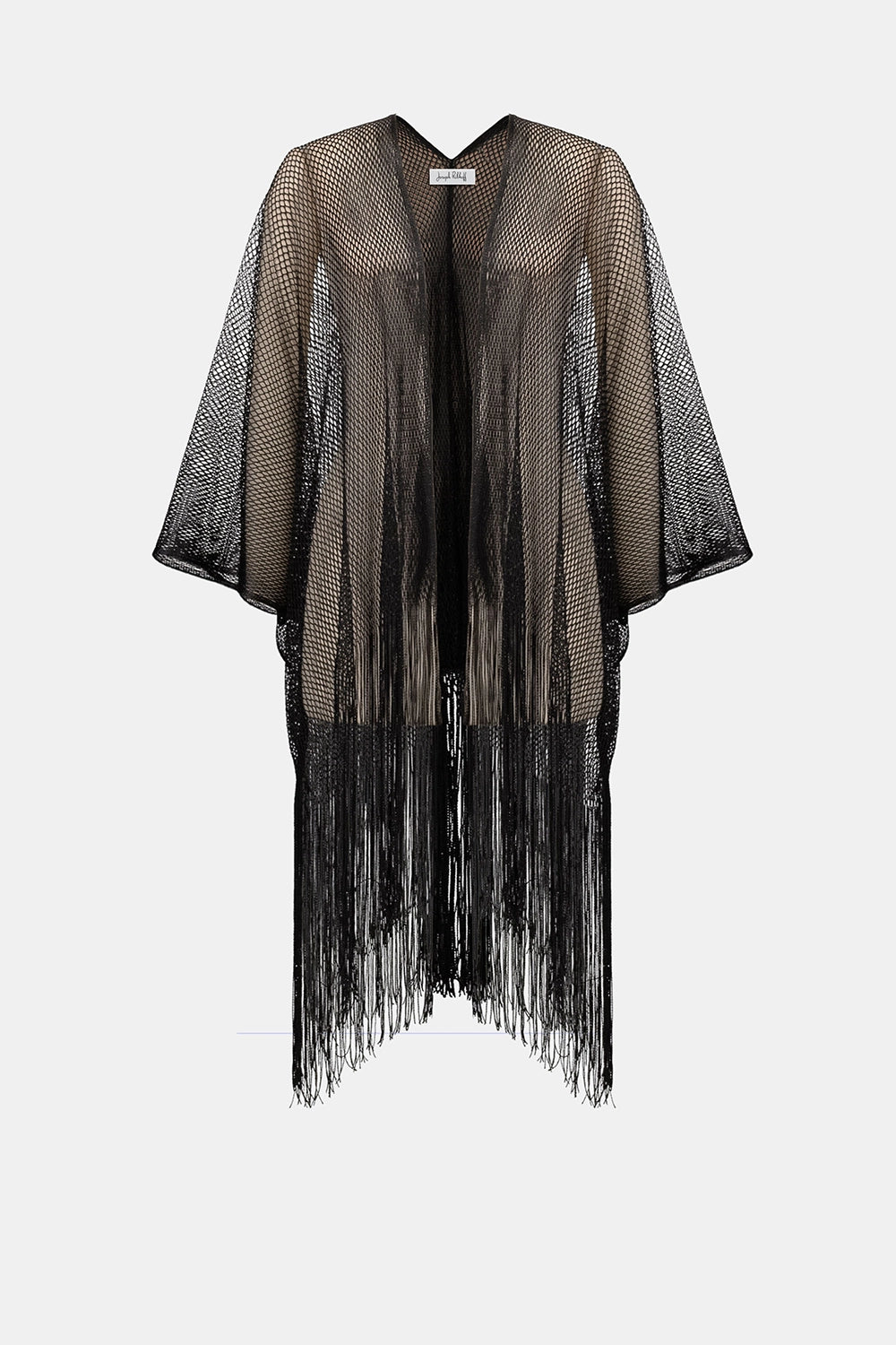 Joseph Ribkoff Woven Open Stitch Draped Cover-Up With Fringe 262973