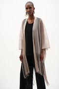Joseph Ribkoff Woven Open Stitch Draped Cover-Up With Fringe 262973