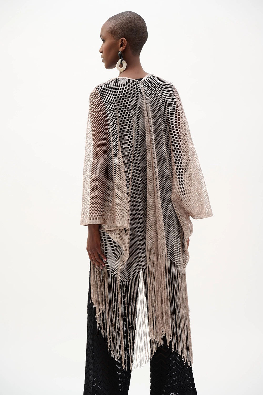 Joseph Ribkoff Woven Open Stitch Draped Cover-Up With Fringe 262973