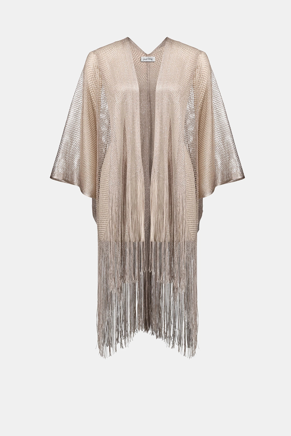 Joseph Ribkoff Woven Open Stitch Draped Cover-Up With Fringe 262973