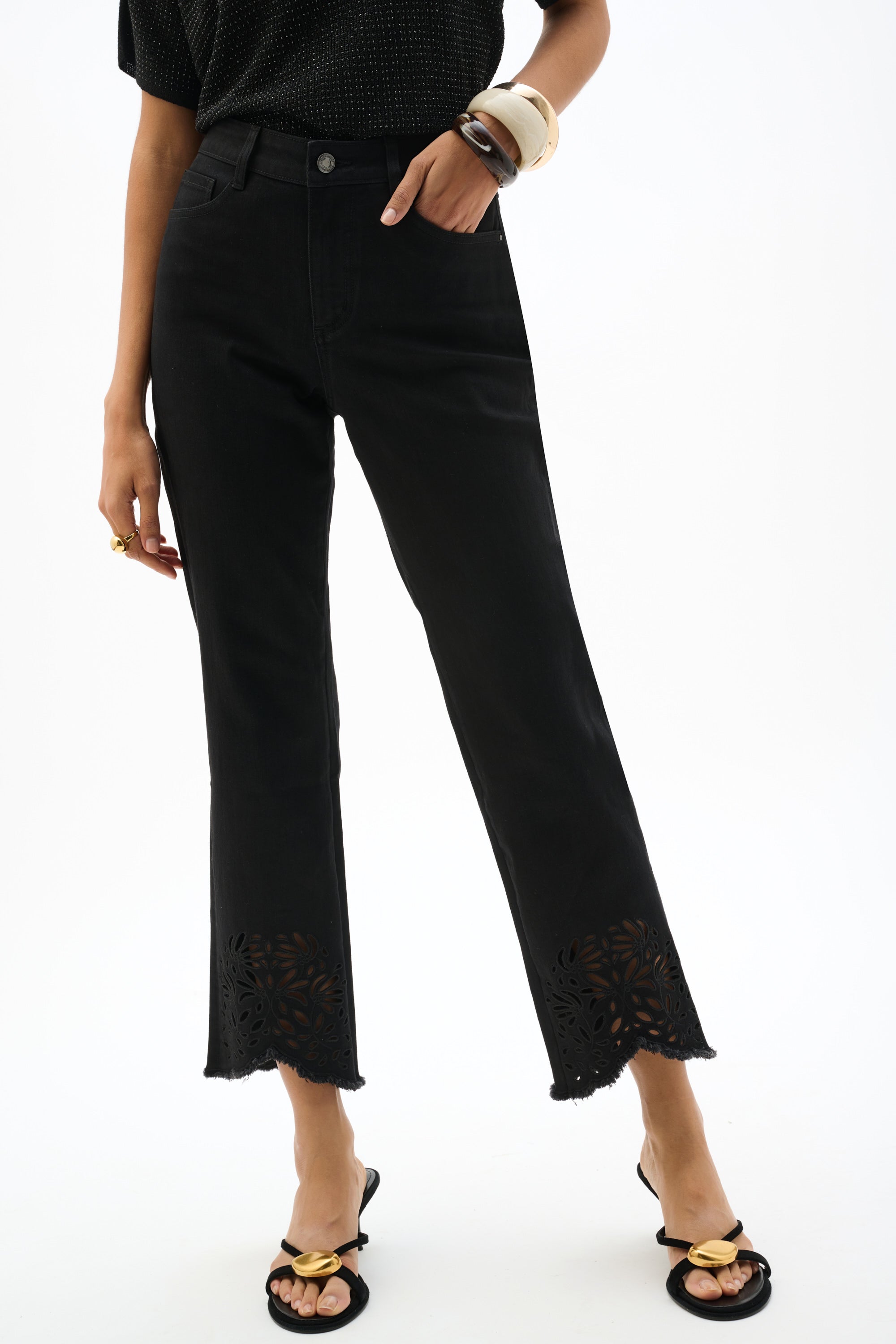 Joseph Ribkoff Repreve Straight Jeans With Flower Embroidery in Black 262981