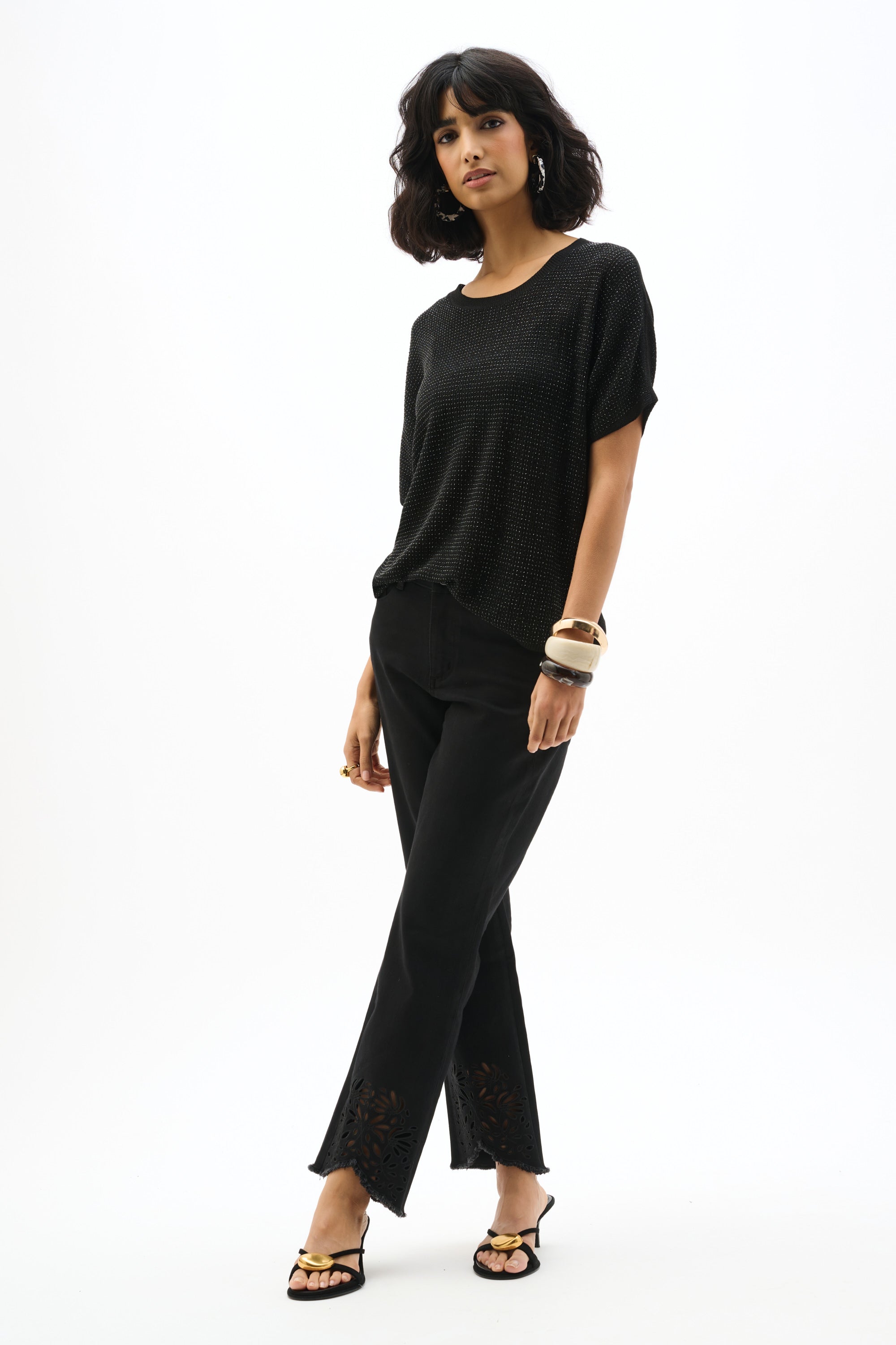 Joseph Ribkoff Repreve Straight Jeans With Flower Embroidery in Black 262981
