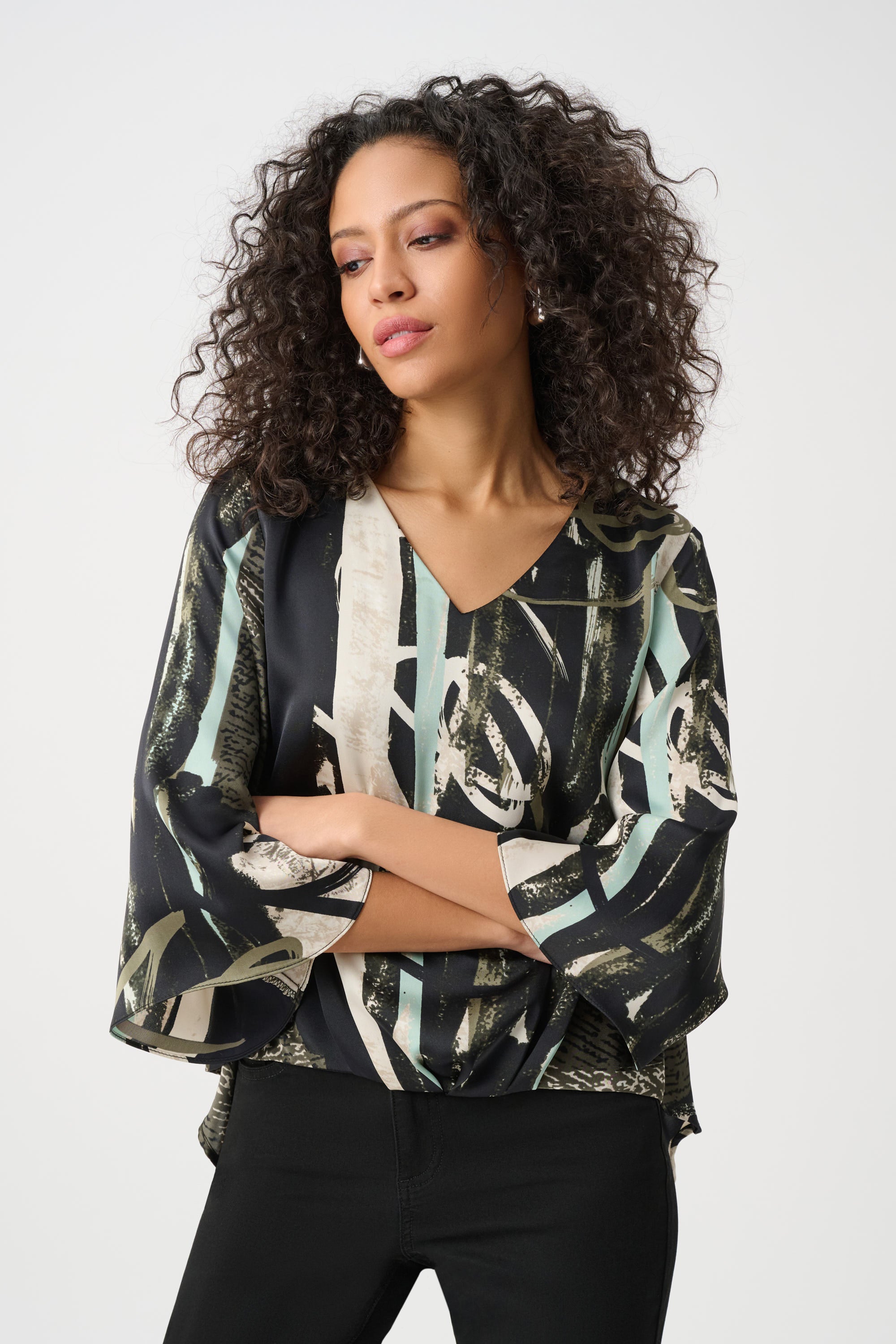 Joseph Ribkoff Recycled Satin Abstract Boxy Top 263024