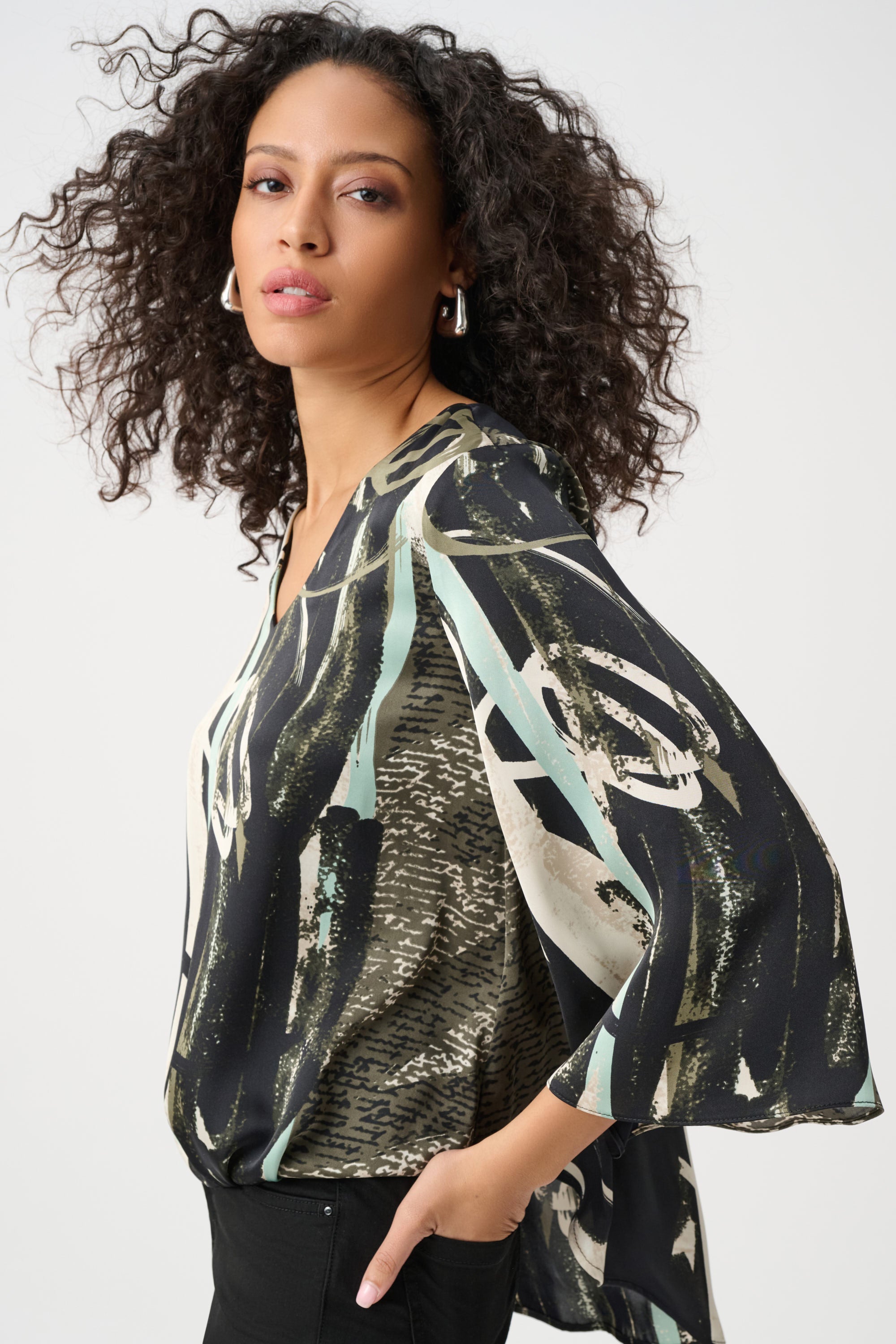 Joseph Ribkoff Recycled Satin Abstract Boxy Top 263024