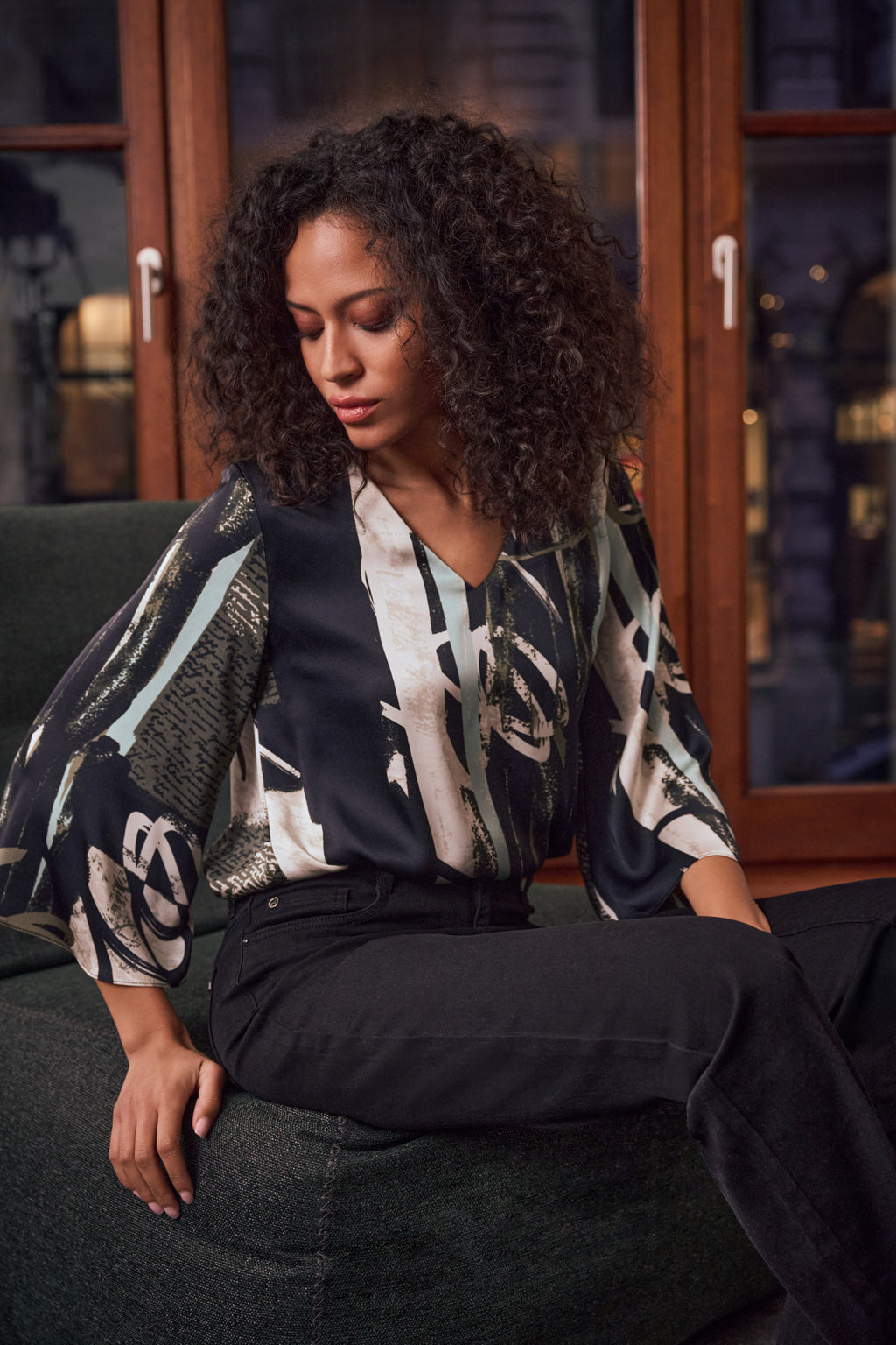 Joseph Ribkoff Recycled Satin Abstract Boxy Top 263024