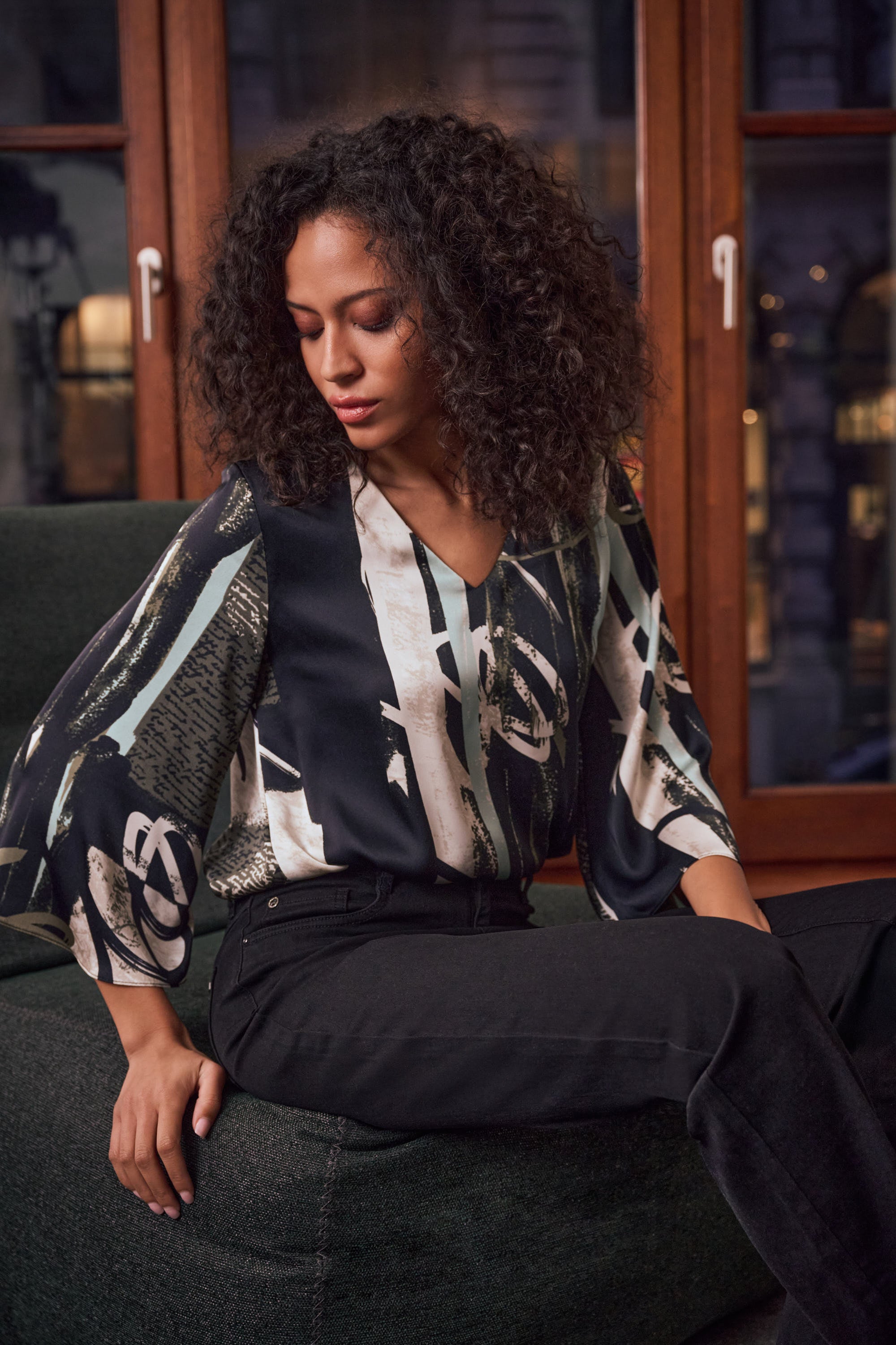 Joseph Ribkoff Recycled Satin Abstract Boxy Top 263024