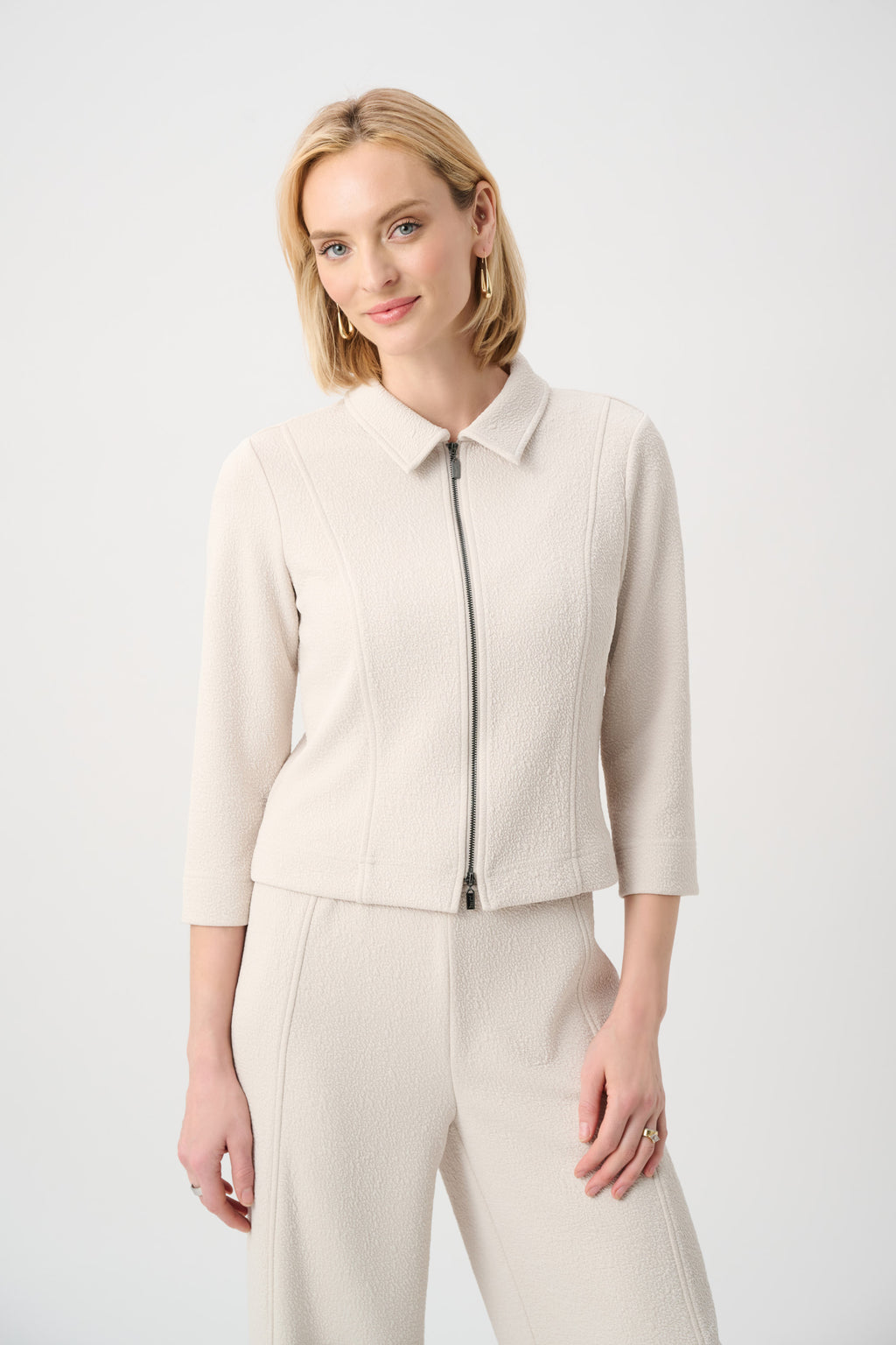 Joseph Ribkoff Textured Knit Jacquard Boxy Jacket With Shirt Collar 263048