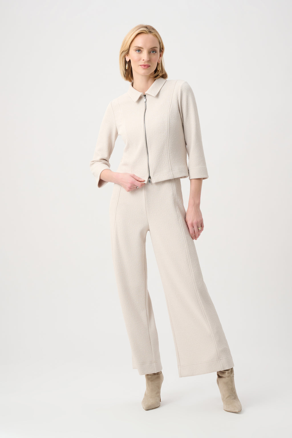 Joseph Ribkoff Textured Knit Jacquard Boxy Jacket With Shirt Collar 263048