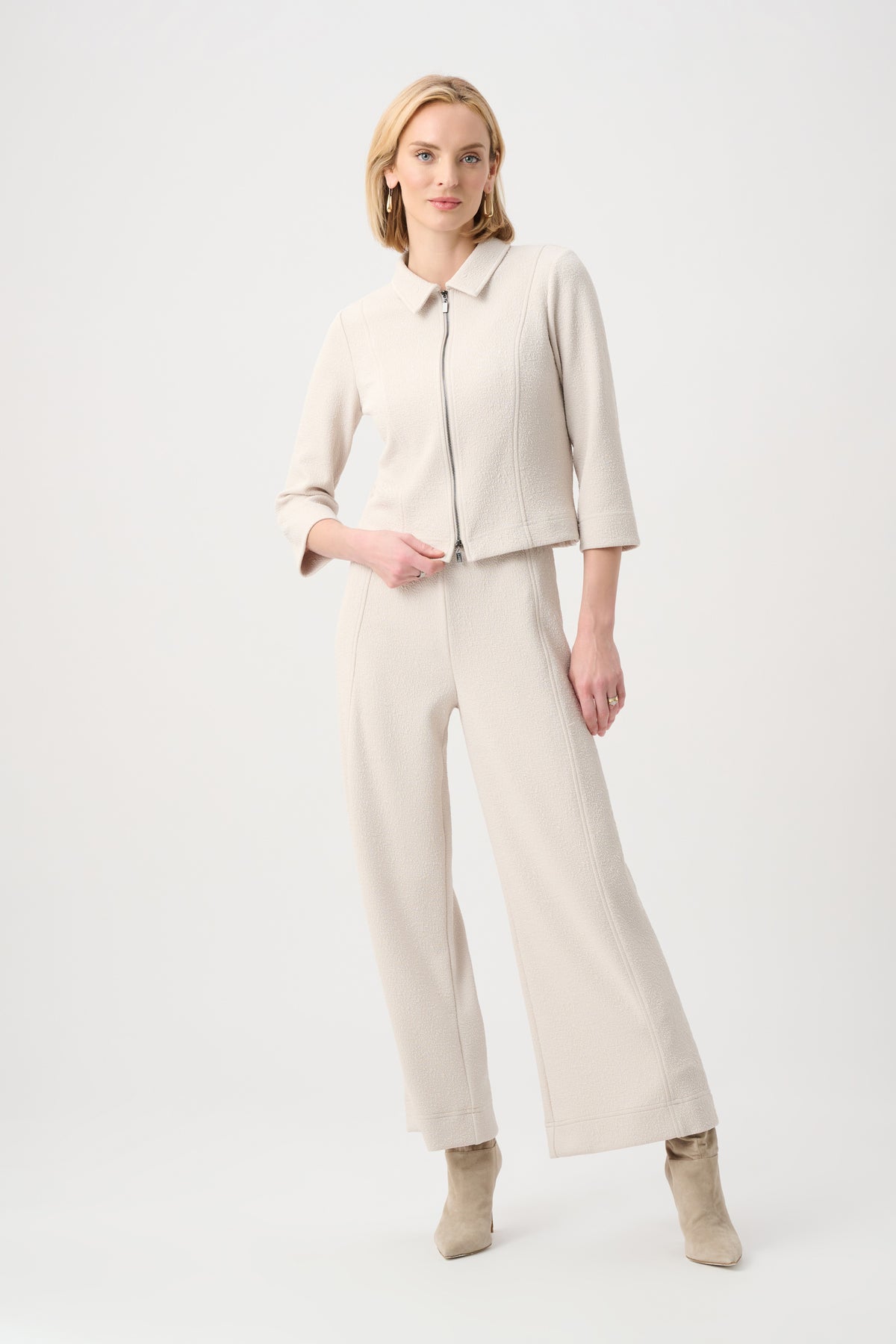 Joseph Ribkoff Textured Knit Jacquard Boxy Jacket With Shirt Collar 263048