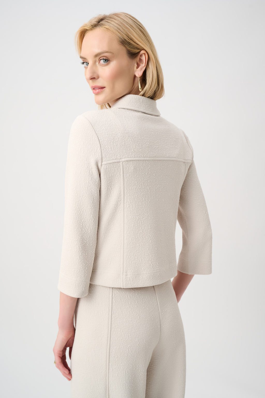 Joseph Ribkoff Textured Knit Jacquard Boxy Jacket With Shirt Collar 263048