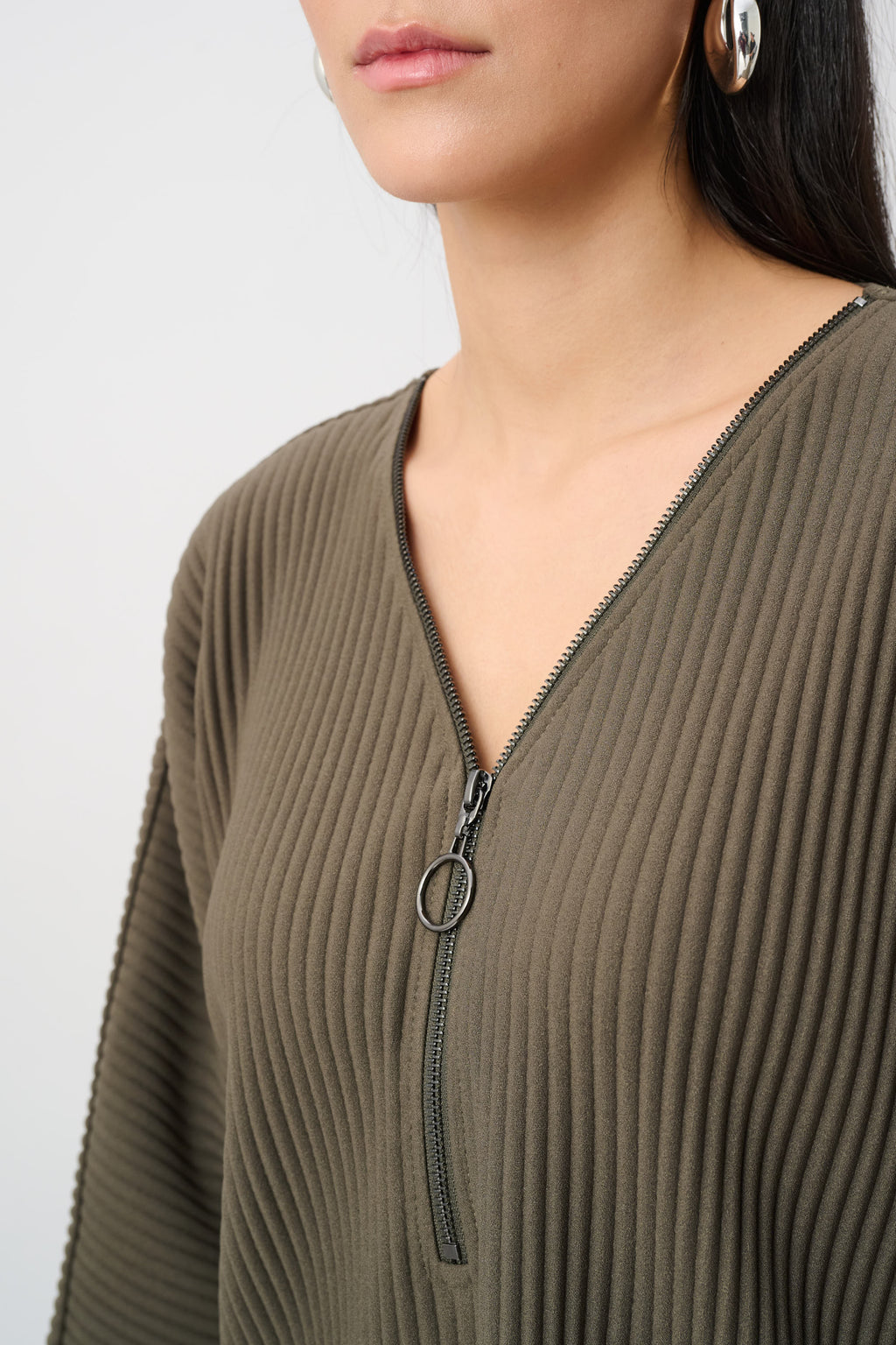 Joseph Ribkoff Pleated Scuba Crepe Zipped Neck Top 263123