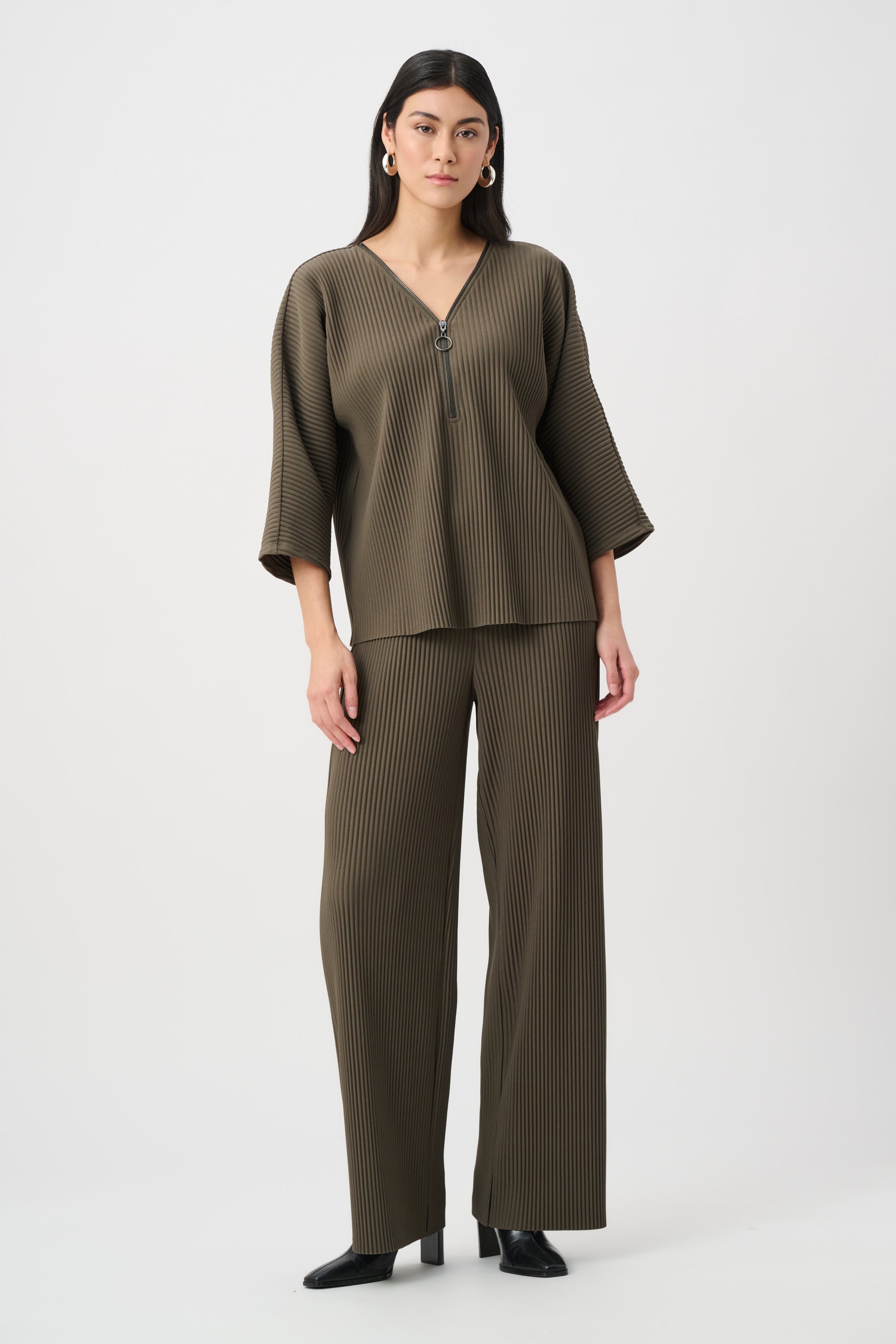 Joseph Ribkoff Pleated Scuba Crepe Zipped Neck Top 263123