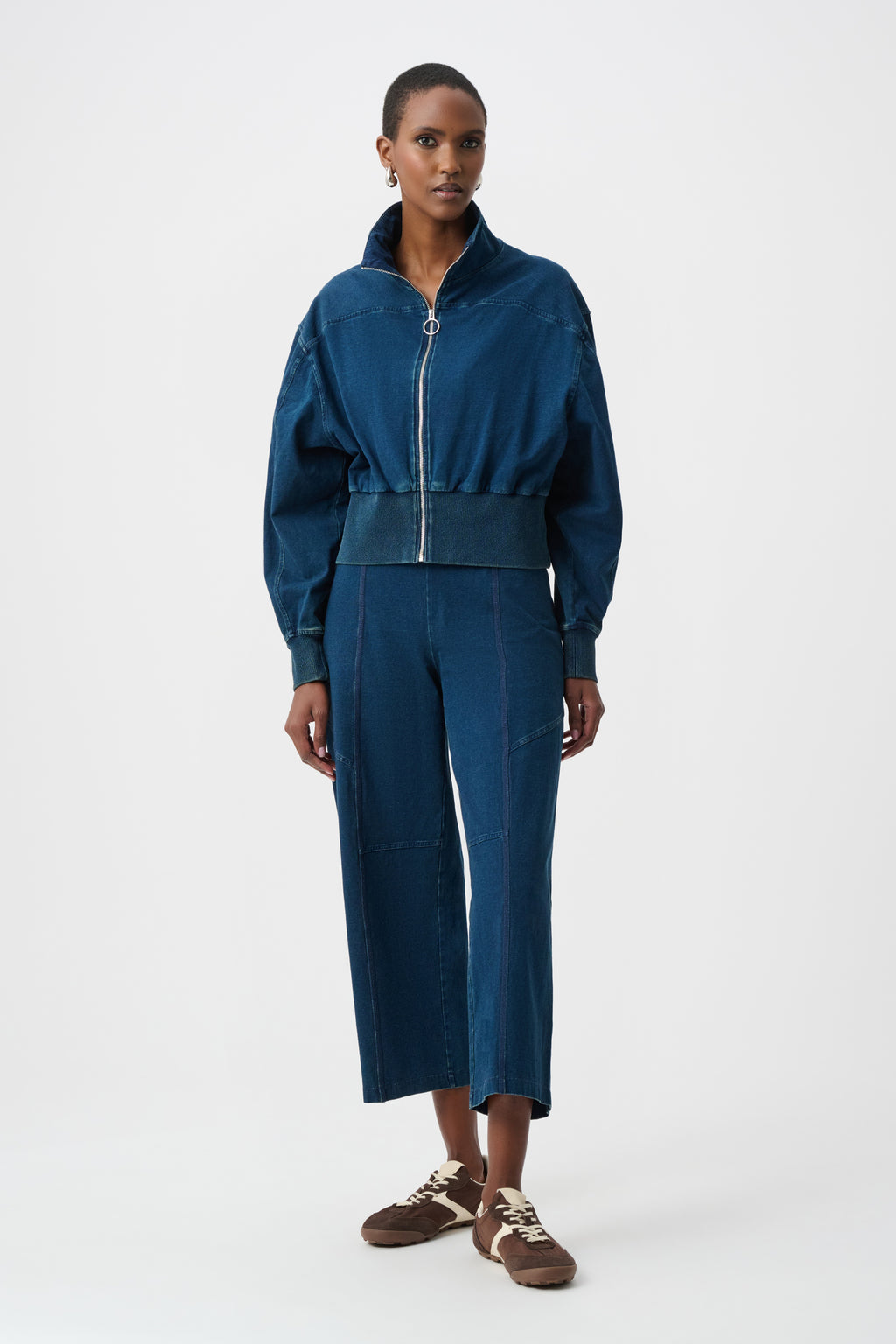 Joseph Ribkoff Knit Denim Funnel-Neck Bomber Jacket 263634