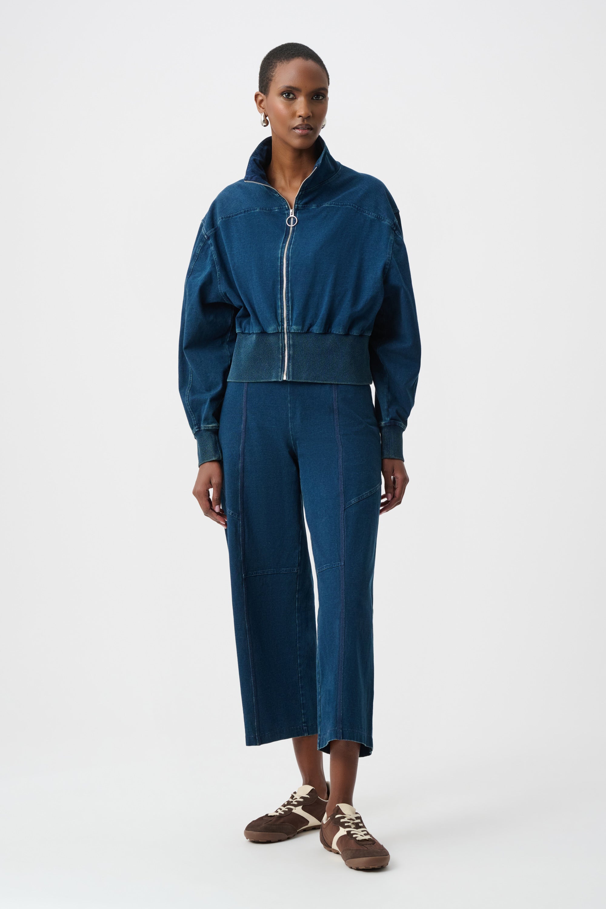 Joseph Ribkoff Knit Denim Funnel-Neck Bomber Jacket 263634