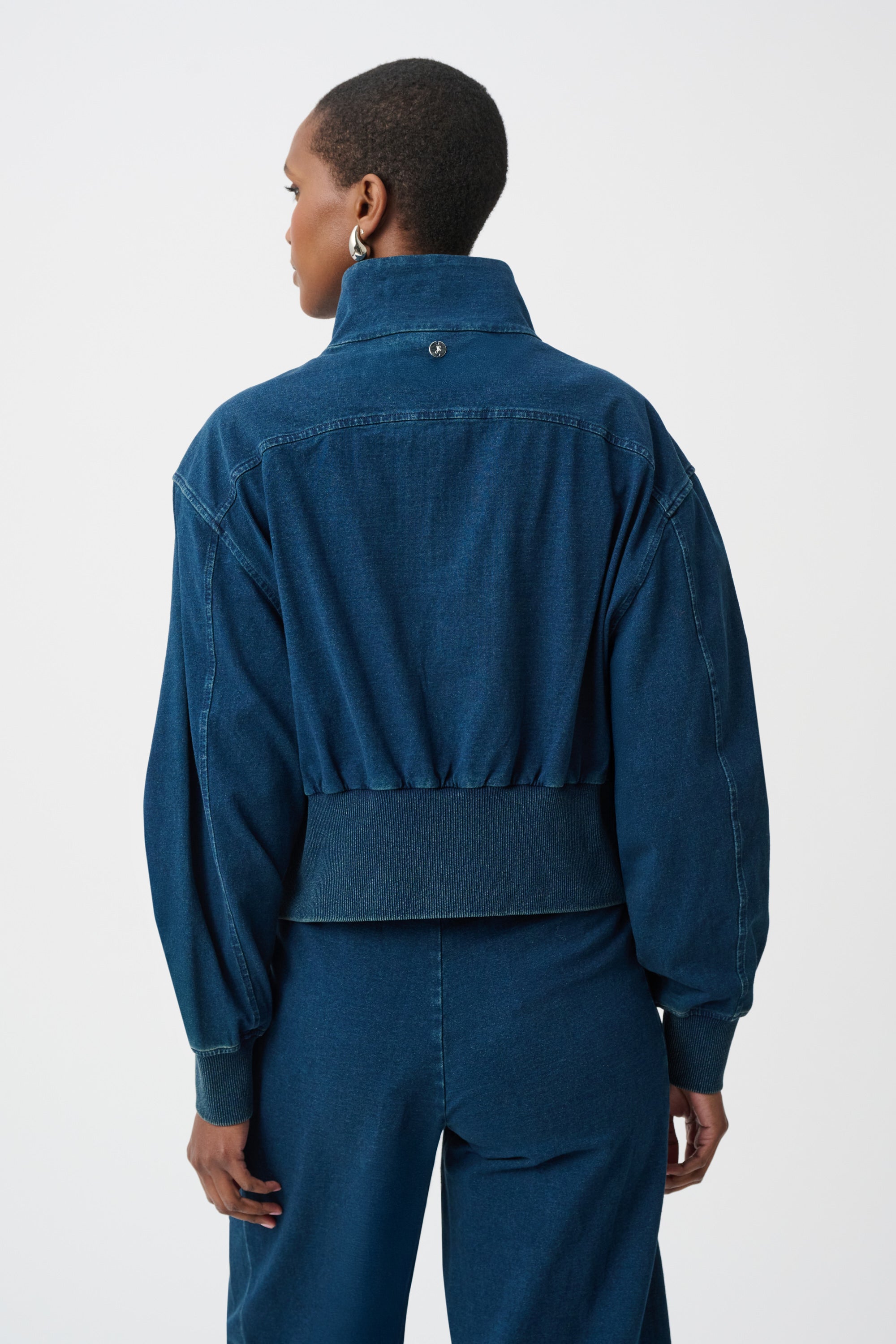 Joseph Ribkoff Knit Denim Funnel-Neck Bomber Jacket 263634