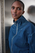 Joseph Ribkoff Knit Denim Funnel-Neck Bomber Jacket 263634