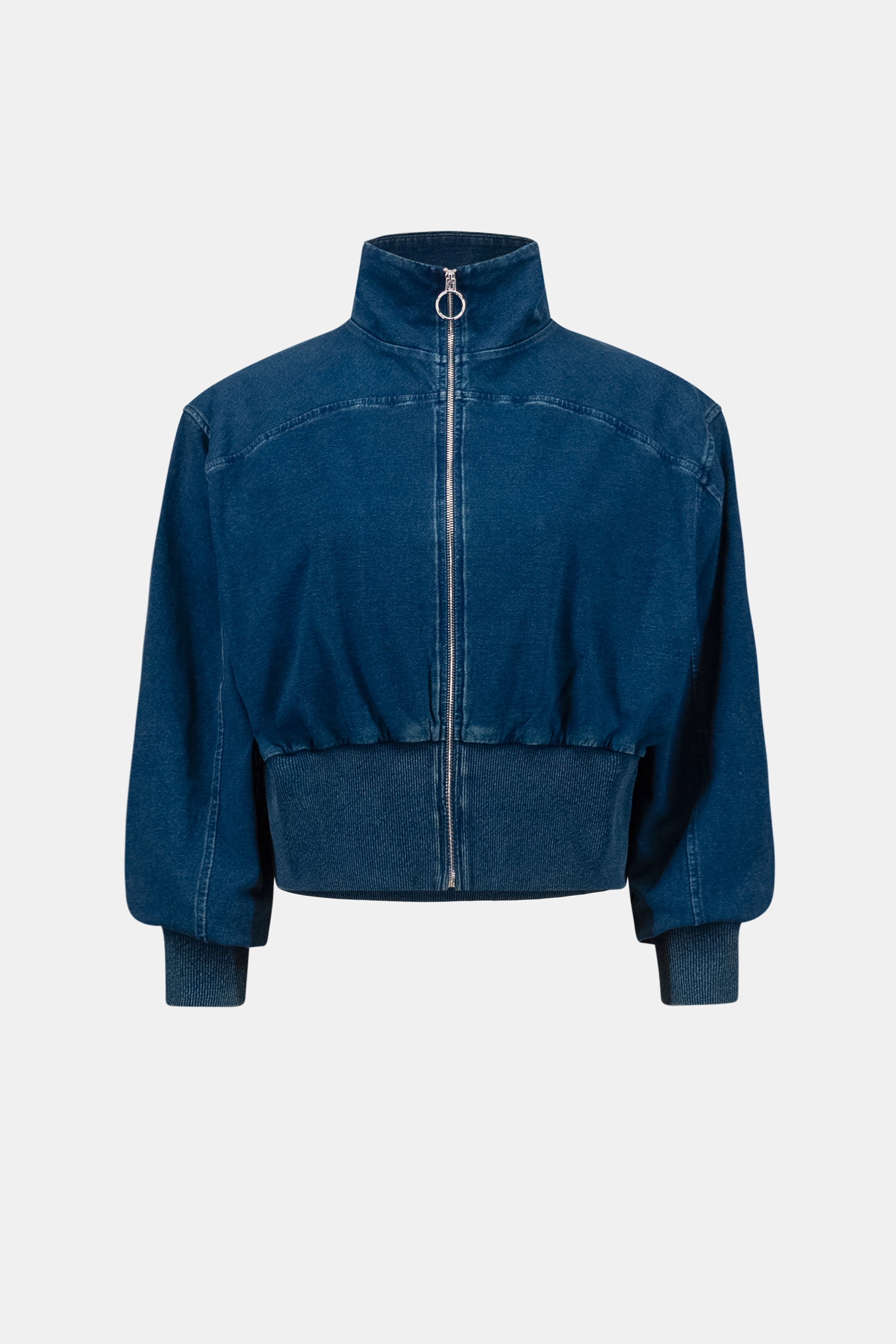 Joseph Ribkoff Knit Denim Funnel-Neck Bomber Jacket 263634