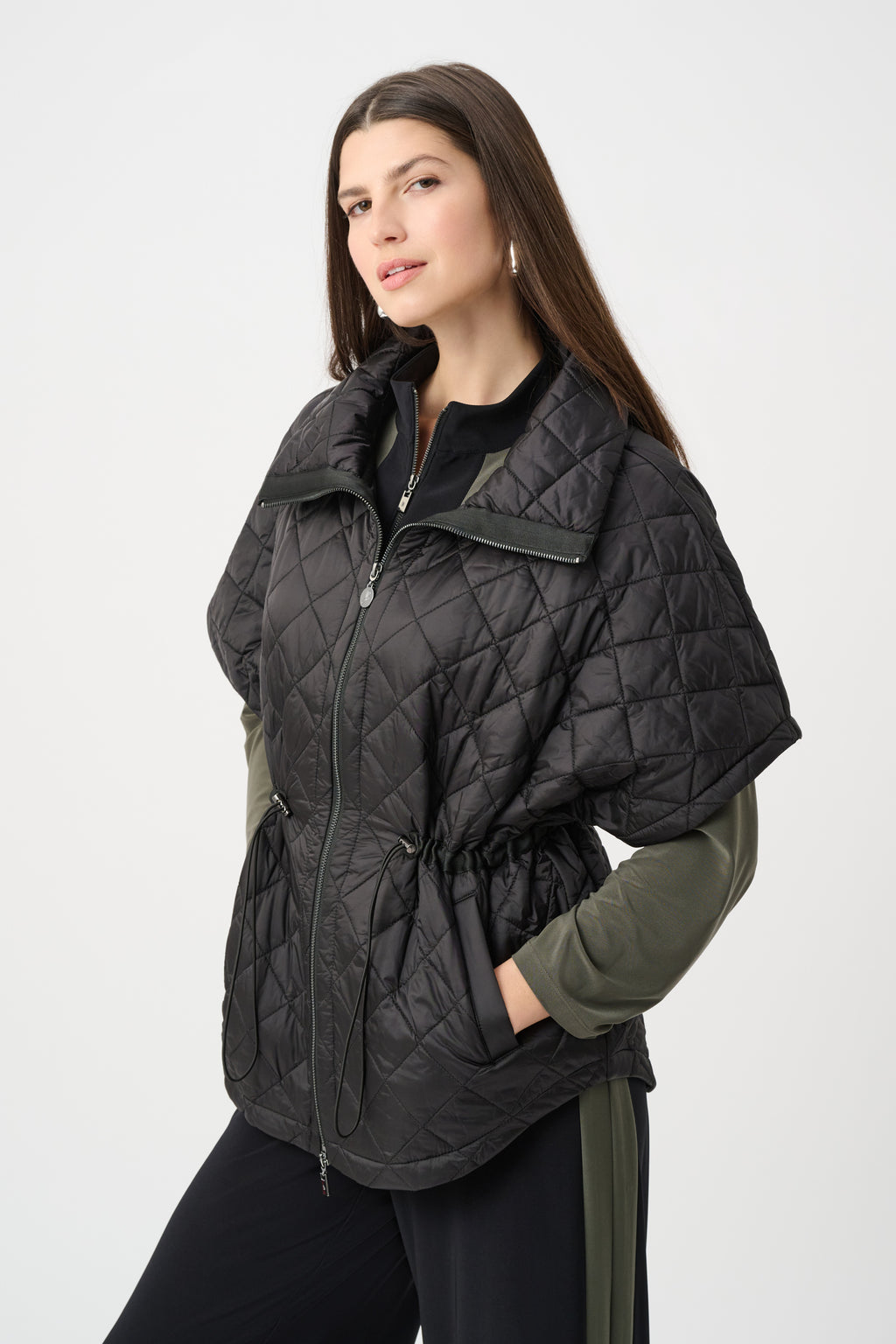 Joseph Ribkoff Quilted Nylon Shawl-Neck Boxy Vest 263643