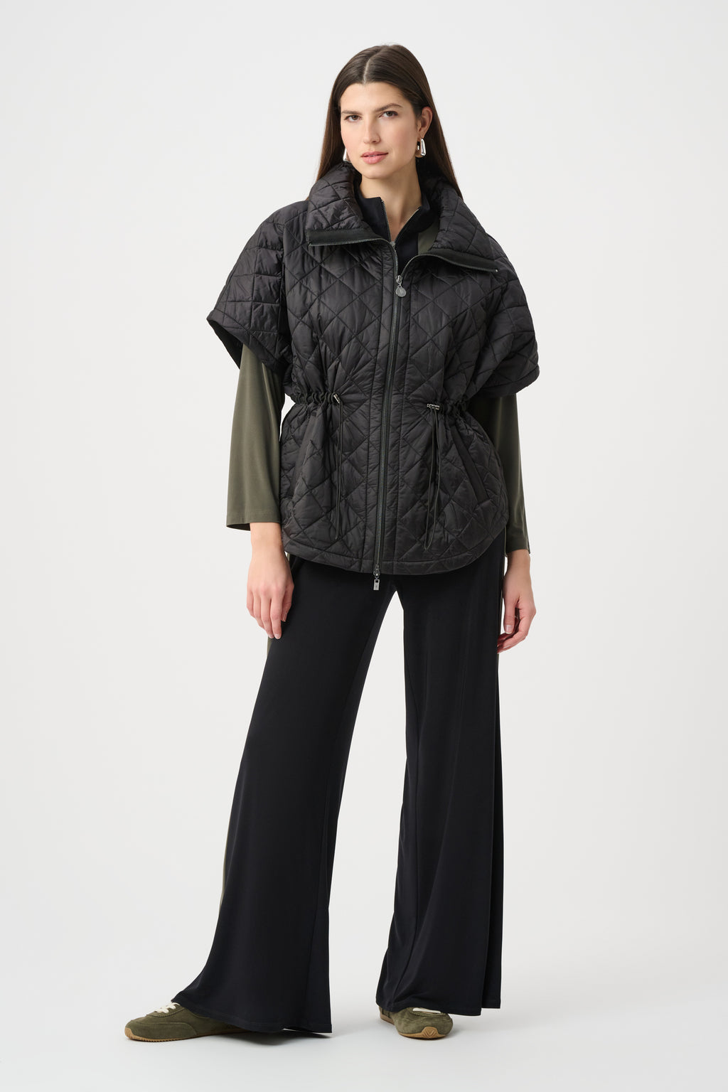 Joseph Ribkoff Quilted Nylon Shawl-Neck Boxy Vest 263643