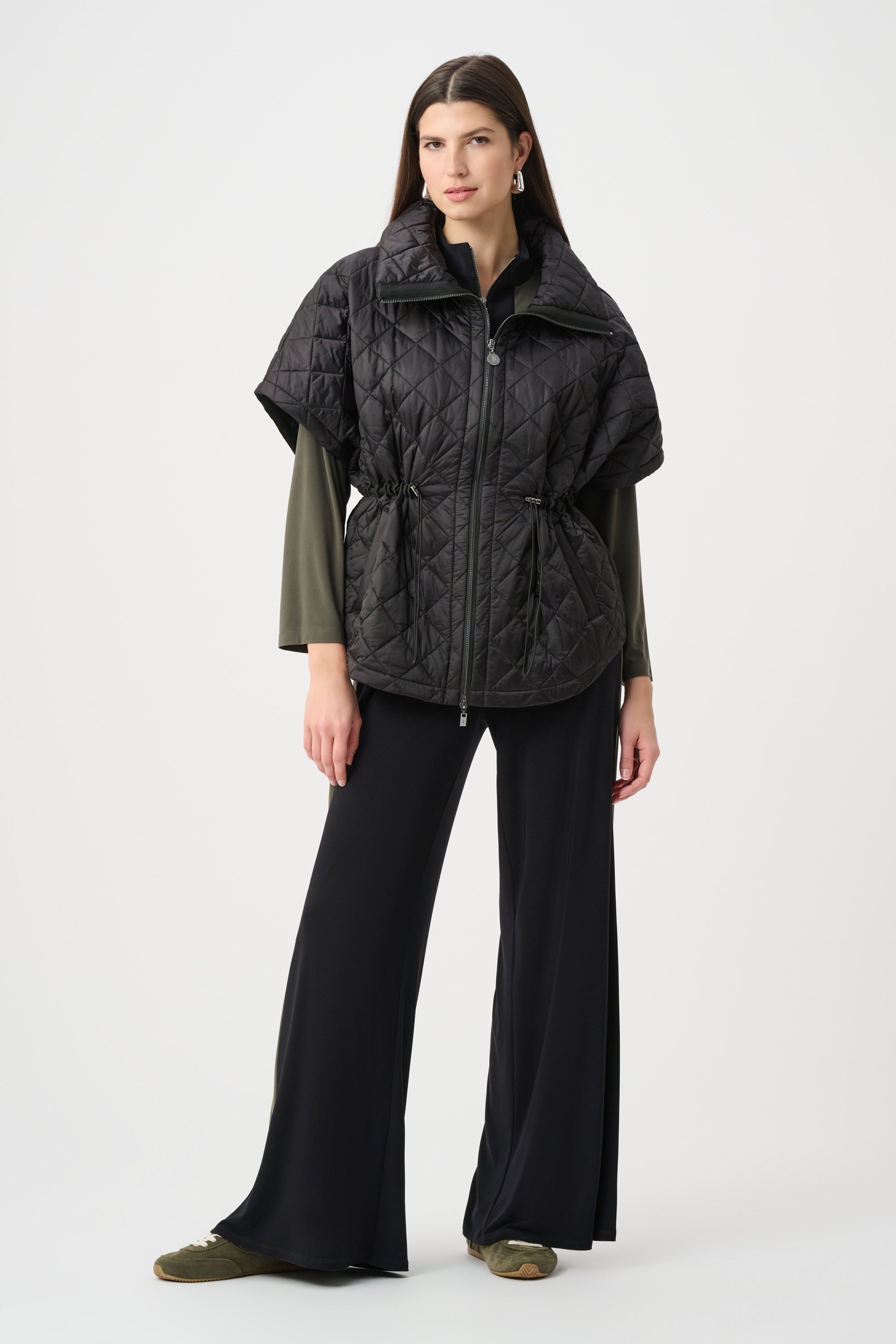 Joseph Ribkoff Quilted Nylon Shawl-Neck Boxy Vest 263643
