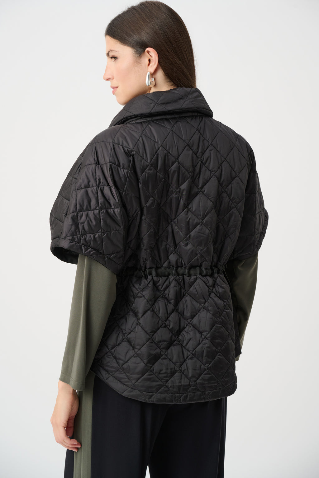 Joseph Ribkoff Quilted Nylon Shawl-Neck Boxy Vest 263643