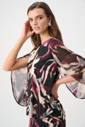 Joseph Ribkoff Signature | Silky Knit And Chiffon Abstract Print Top With Rhinestone Trim 263757