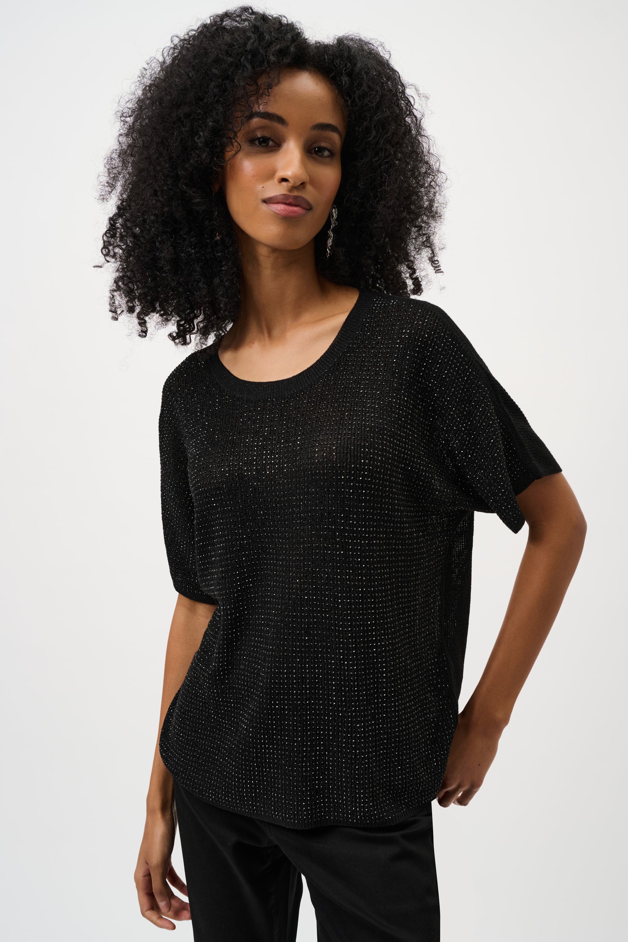 Joseph Ribkoff Metallic Knitted T-shirt with Rhinestones 263900CO