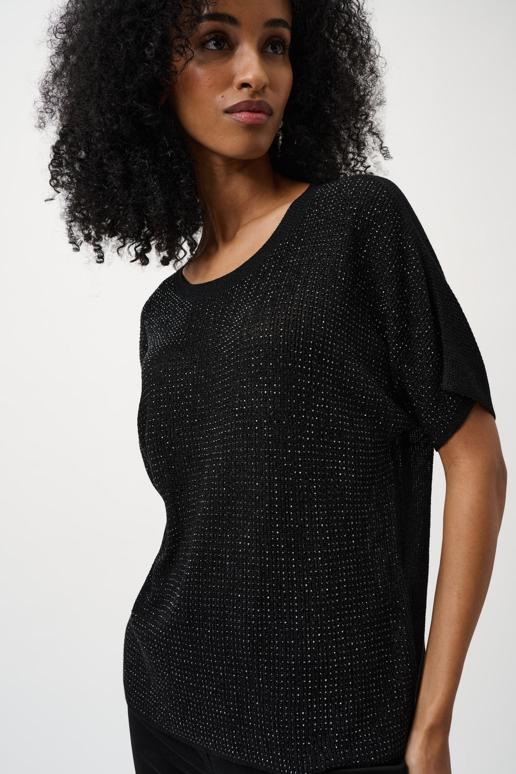 Joseph Ribkoff Metallic Knitted T-shirt with Rhinestones 263900CO