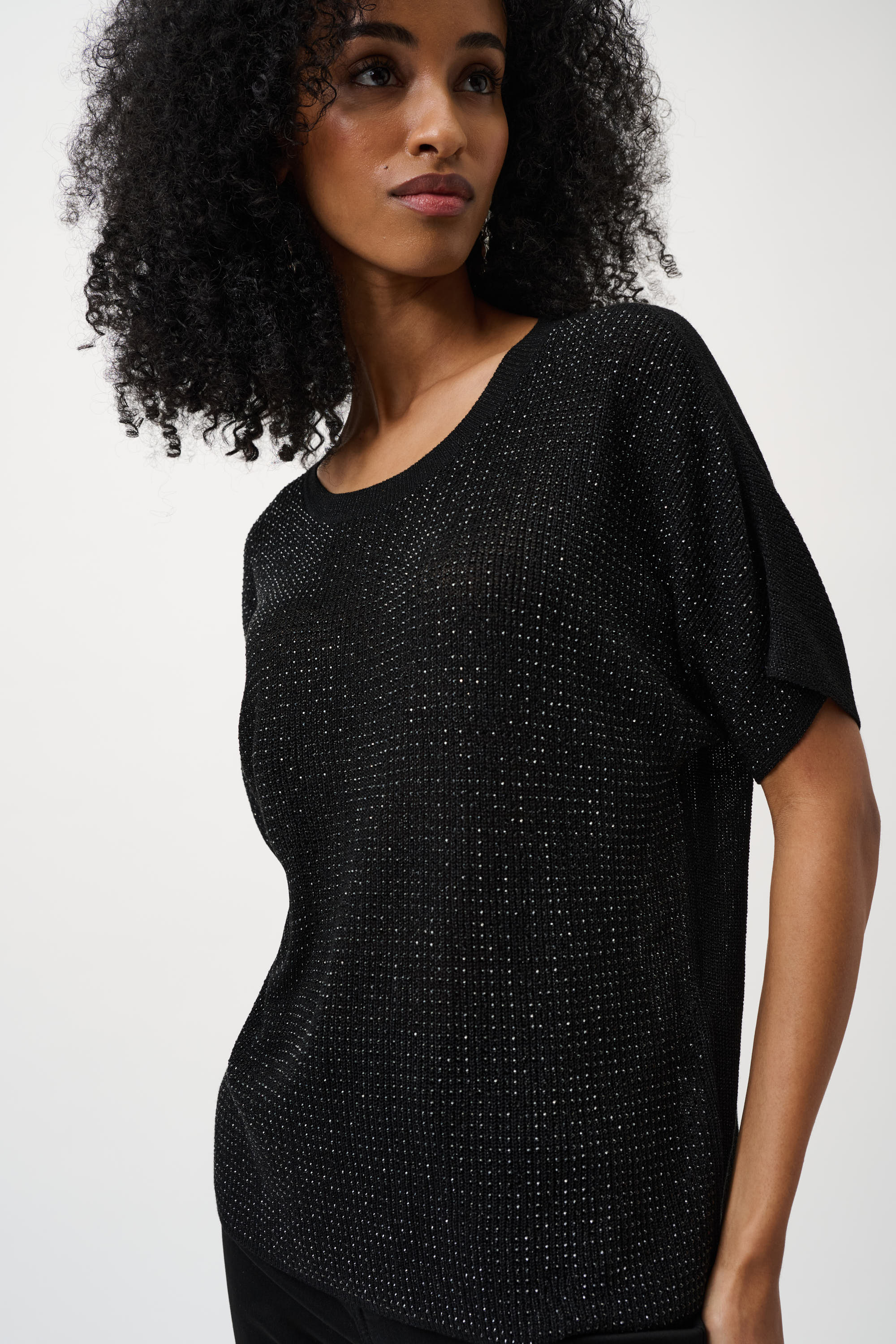 Joseph Ribkoff Metallic Knitted T-shirt with Rhinestones 263900CO
