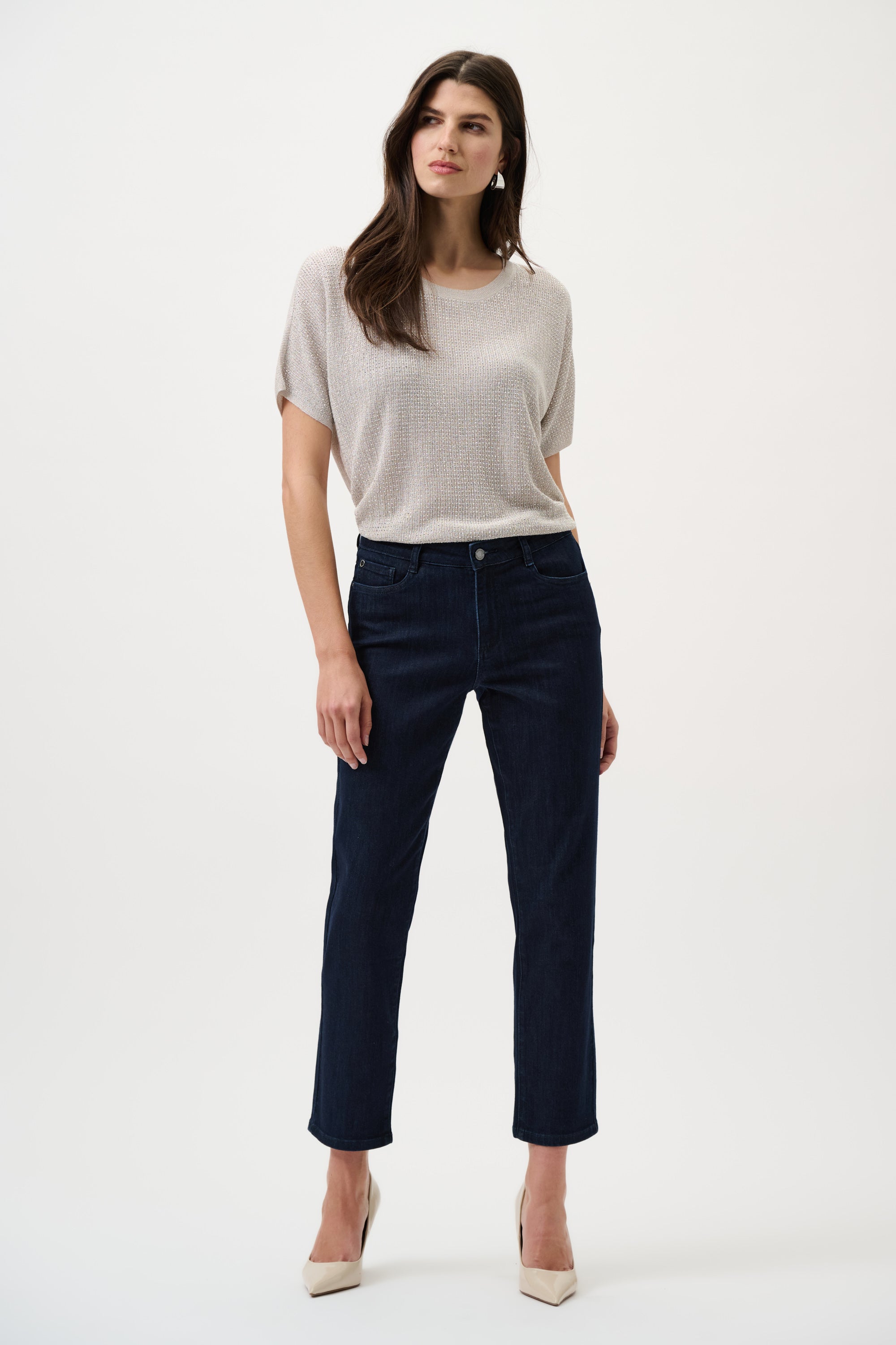 Joseph Ribkoff Metallic Knitted T-shirt with Rhinestones 263900CO