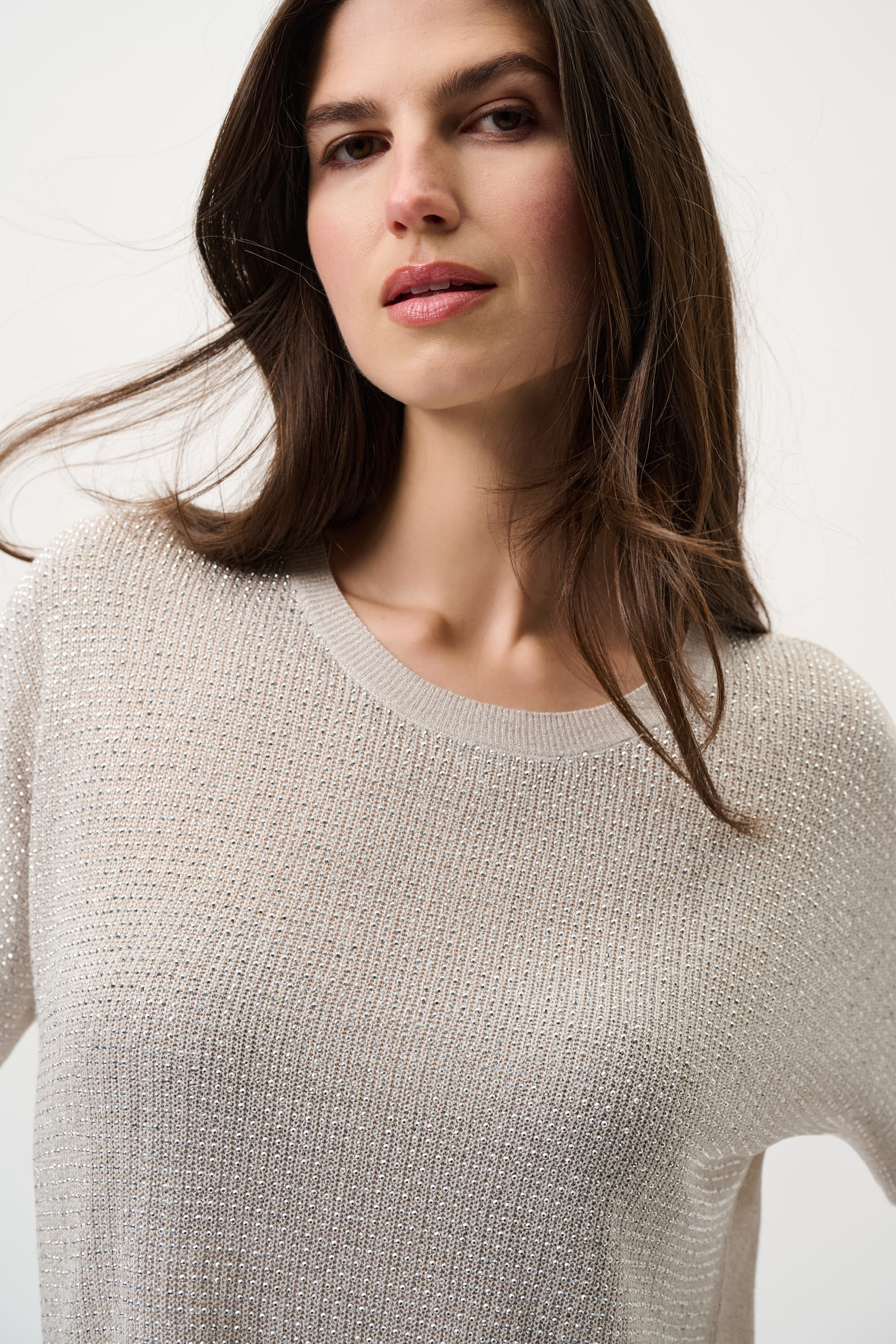 Joseph Ribkoff Metallic Knitted T-shirt with Rhinestones 263900CO