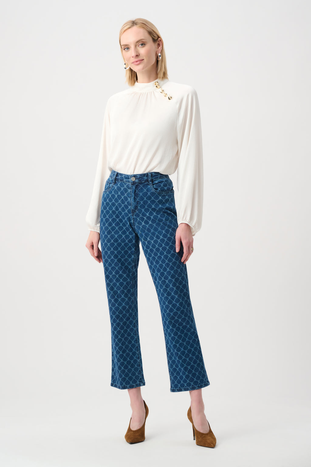 Joseph Ribkoff Featherweave Denim Strip-Dye Print Straight Classic Jeans 263906