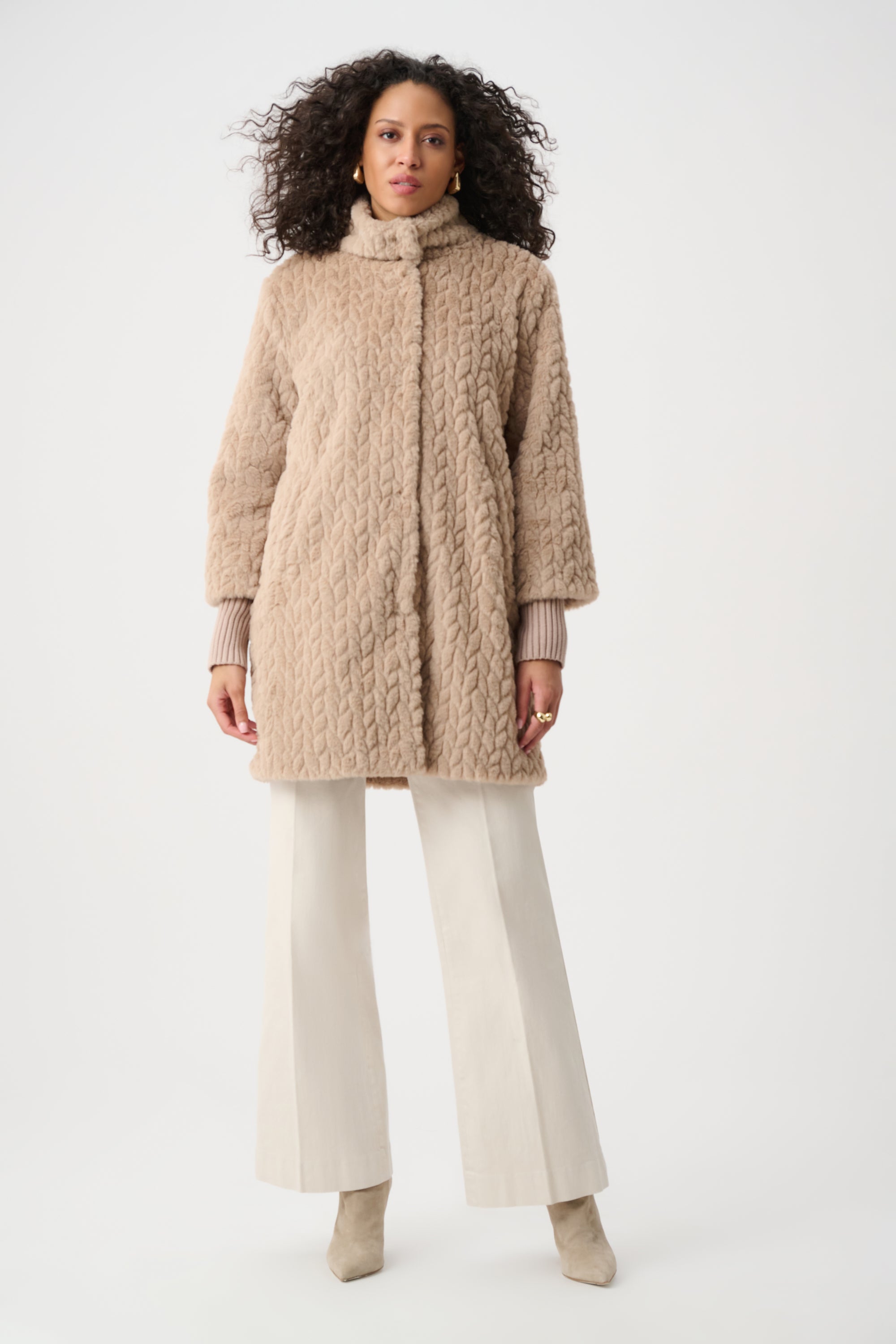 Joseph Ribkoff Textured Faux Fur Mock-Neck Coat 263915