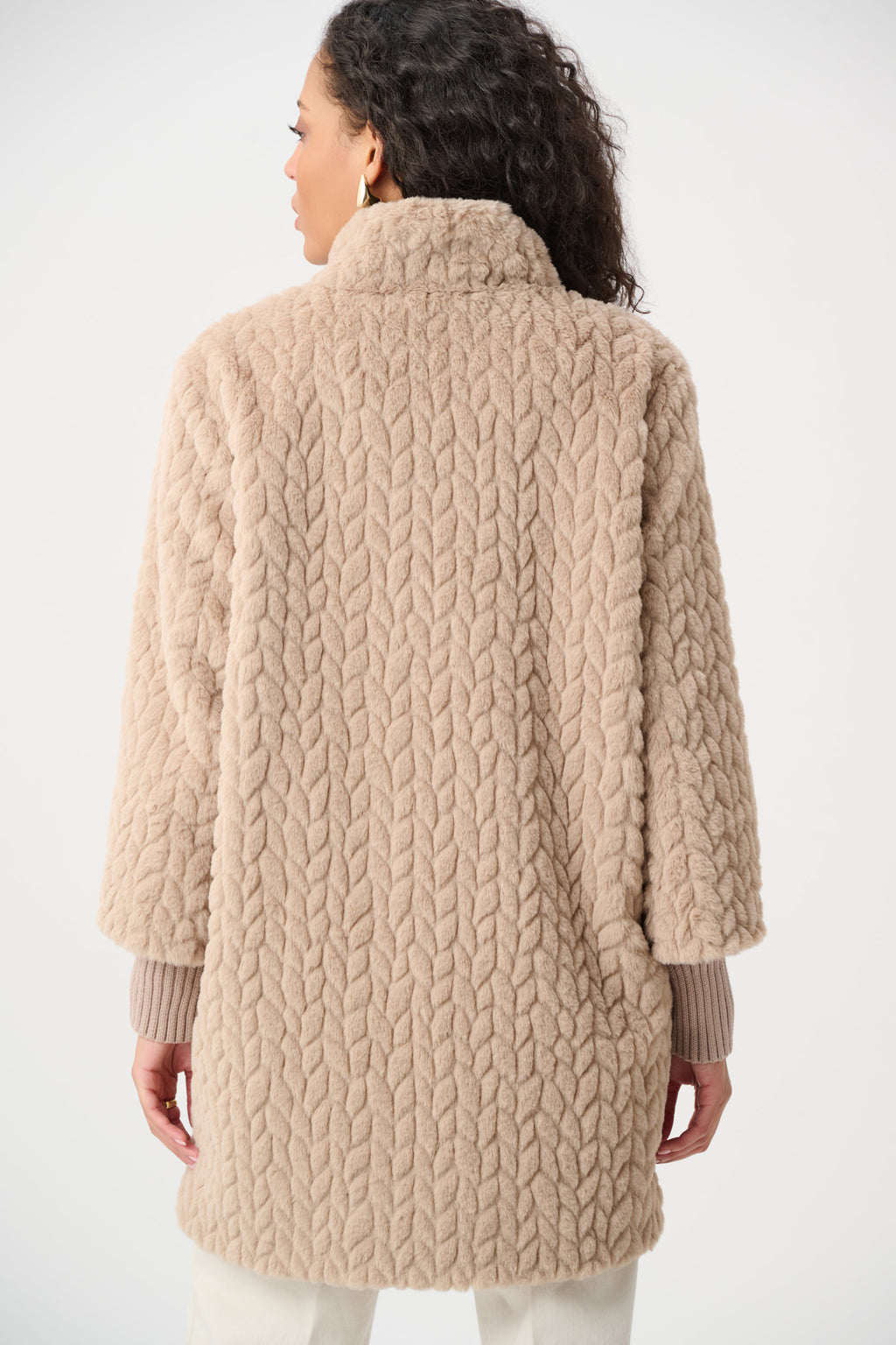Joseph Ribkoff Textured Faux Fur Mock-Neck Coat 263915